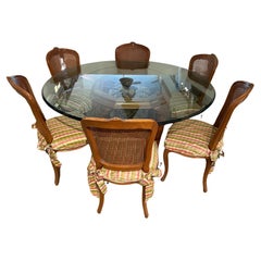 Stunning Retro Maple & Glass Top French Style Round Dining Table and 8 Chairs