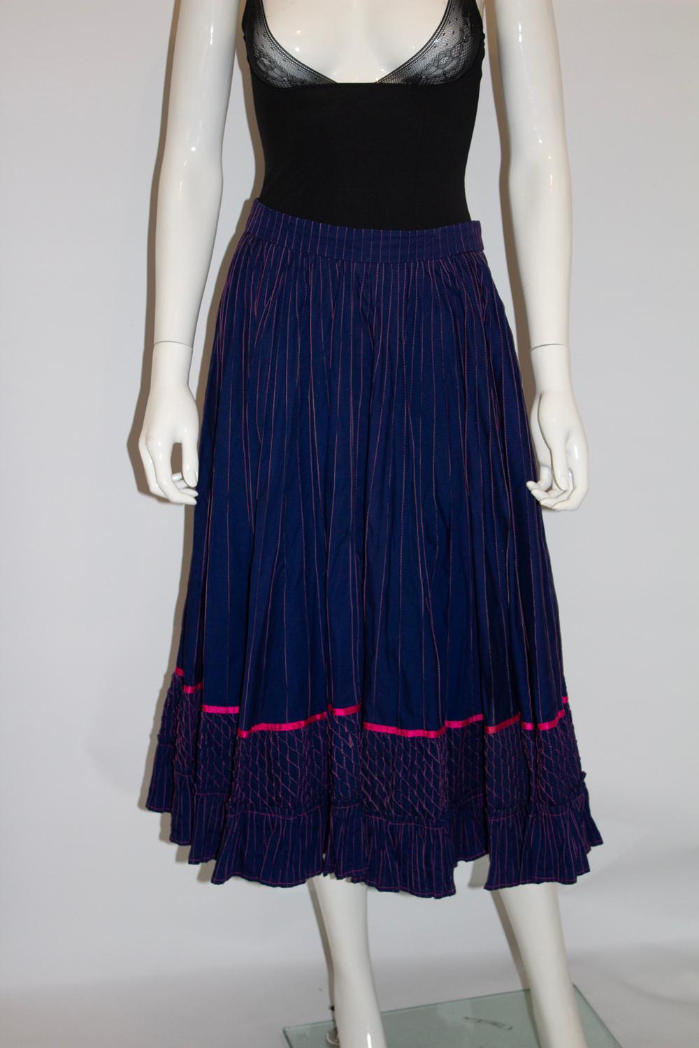 Superbe jupe vintage en coton bleu de Mexicana Bon état - En vente à London, GB