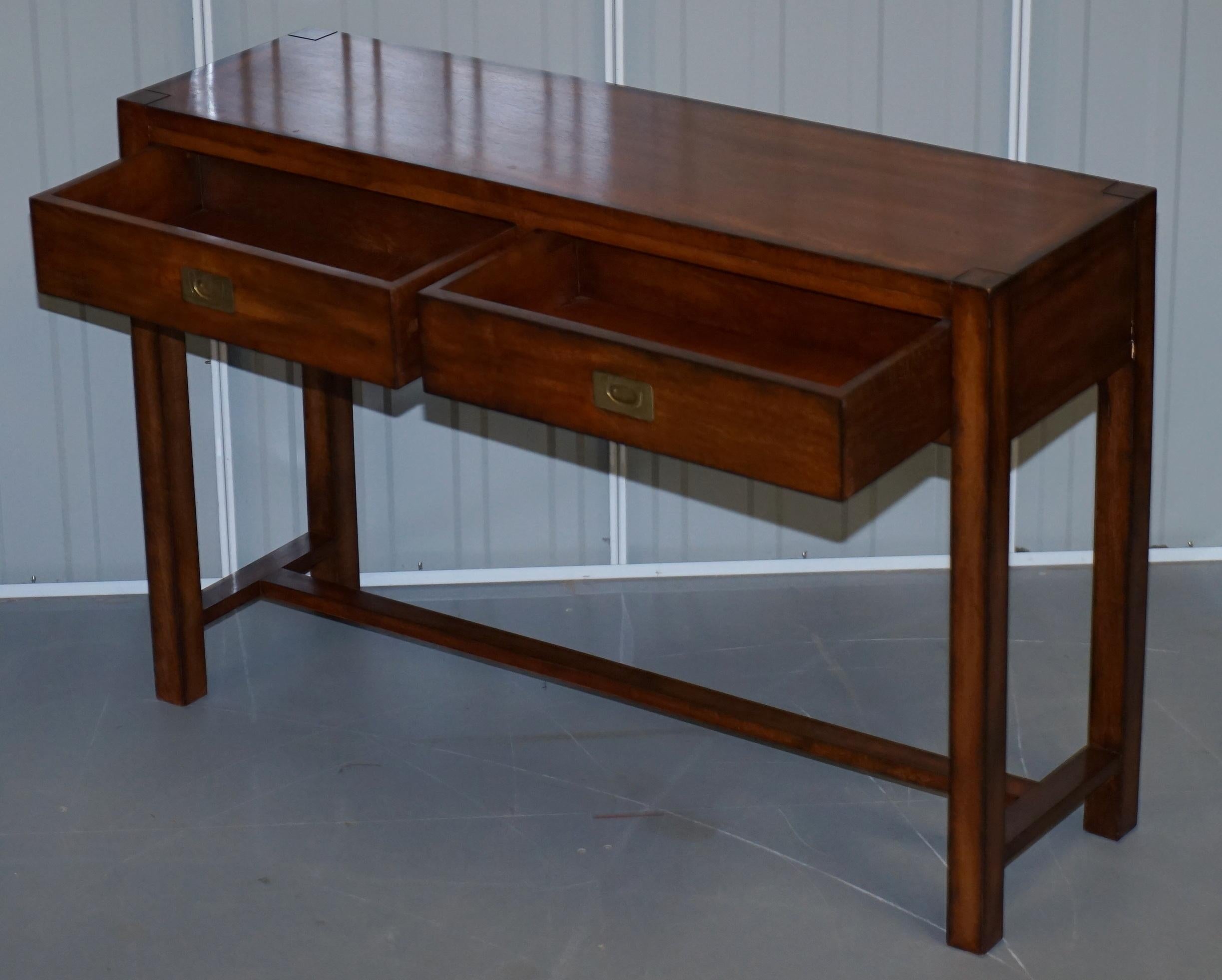 Stunning Vintage Military Campaign Mahogany Console Table with Twin Drawers 8