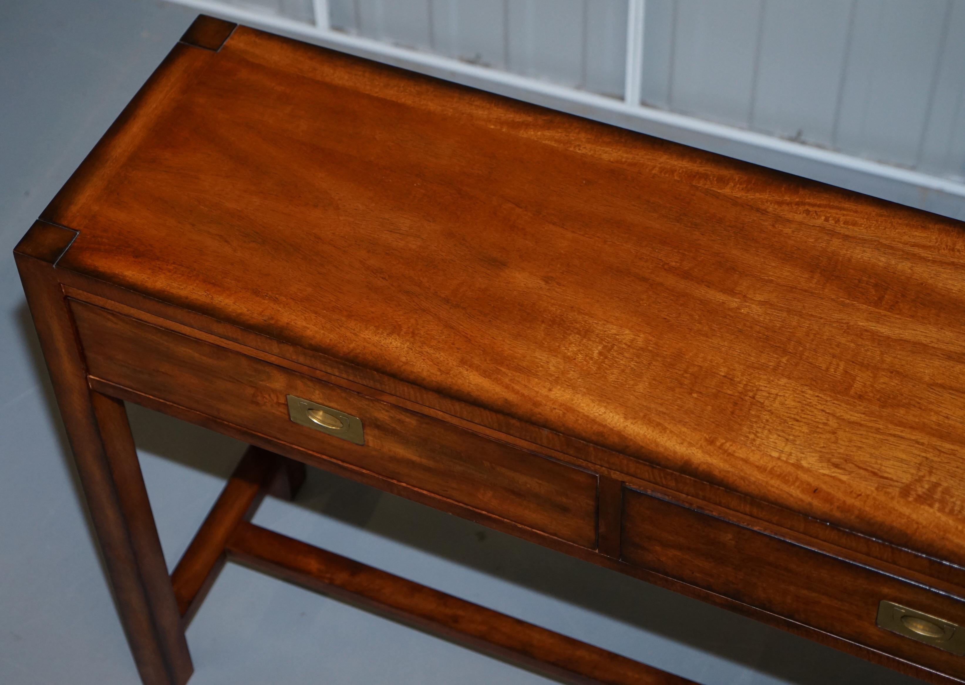 Hand-Crafted Stunning Vintage Military Campaign Mahogany Console Table with Twin Drawers