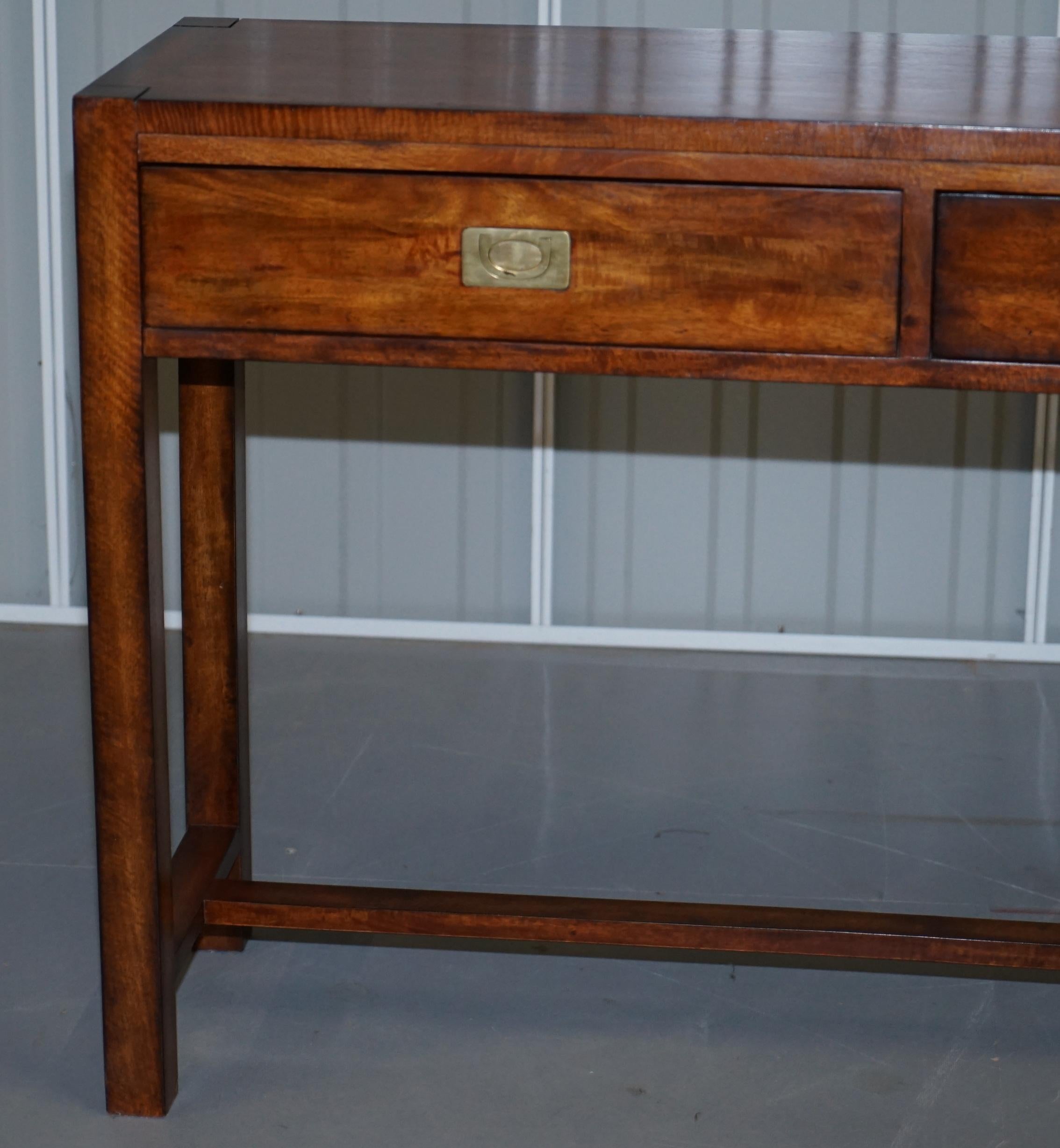 20th Century Stunning Vintage Military Campaign Mahogany Console Table with Twin Drawers