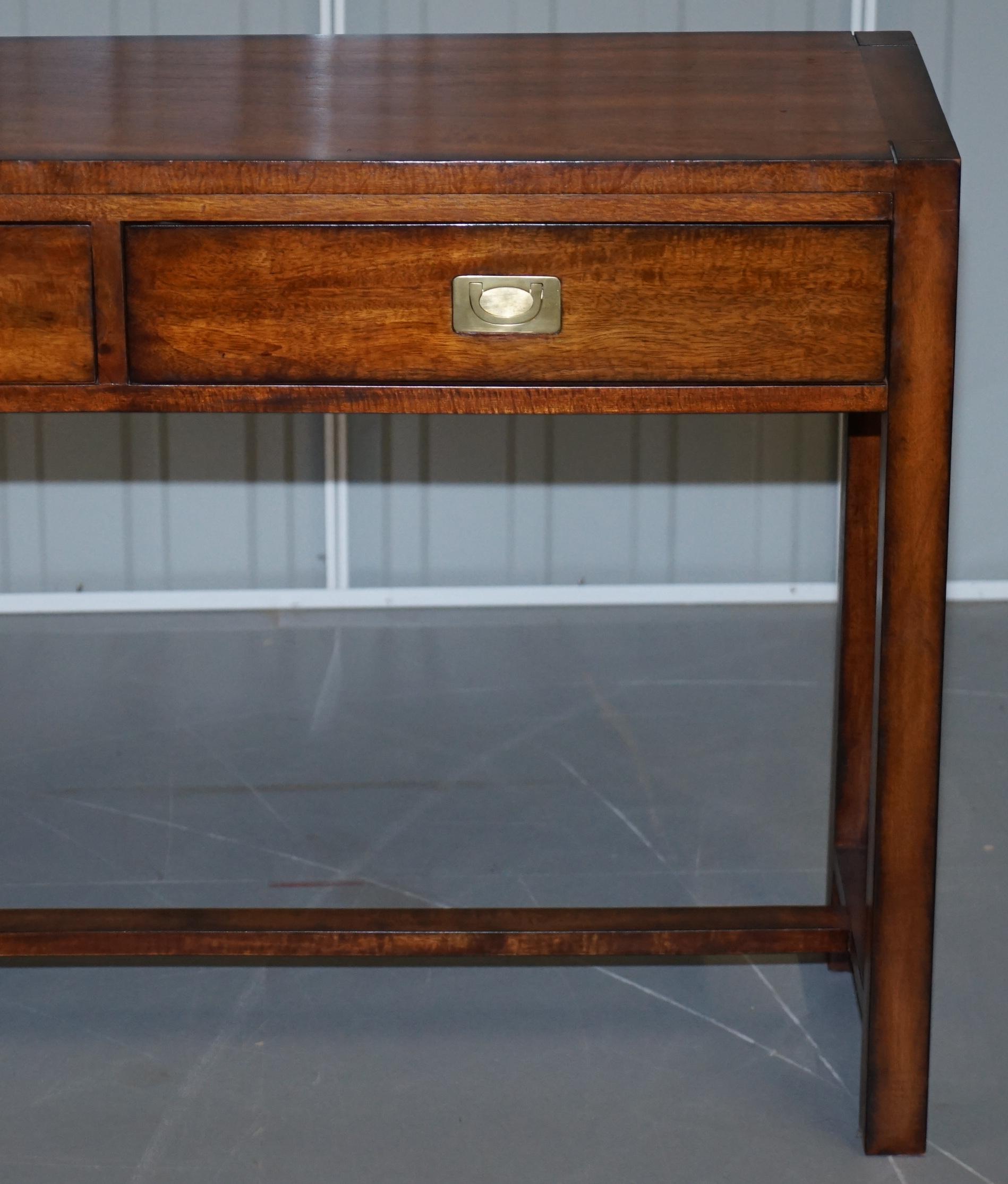 Stunning Vintage Military Campaign Mahogany Console Table with Twin Drawers 2