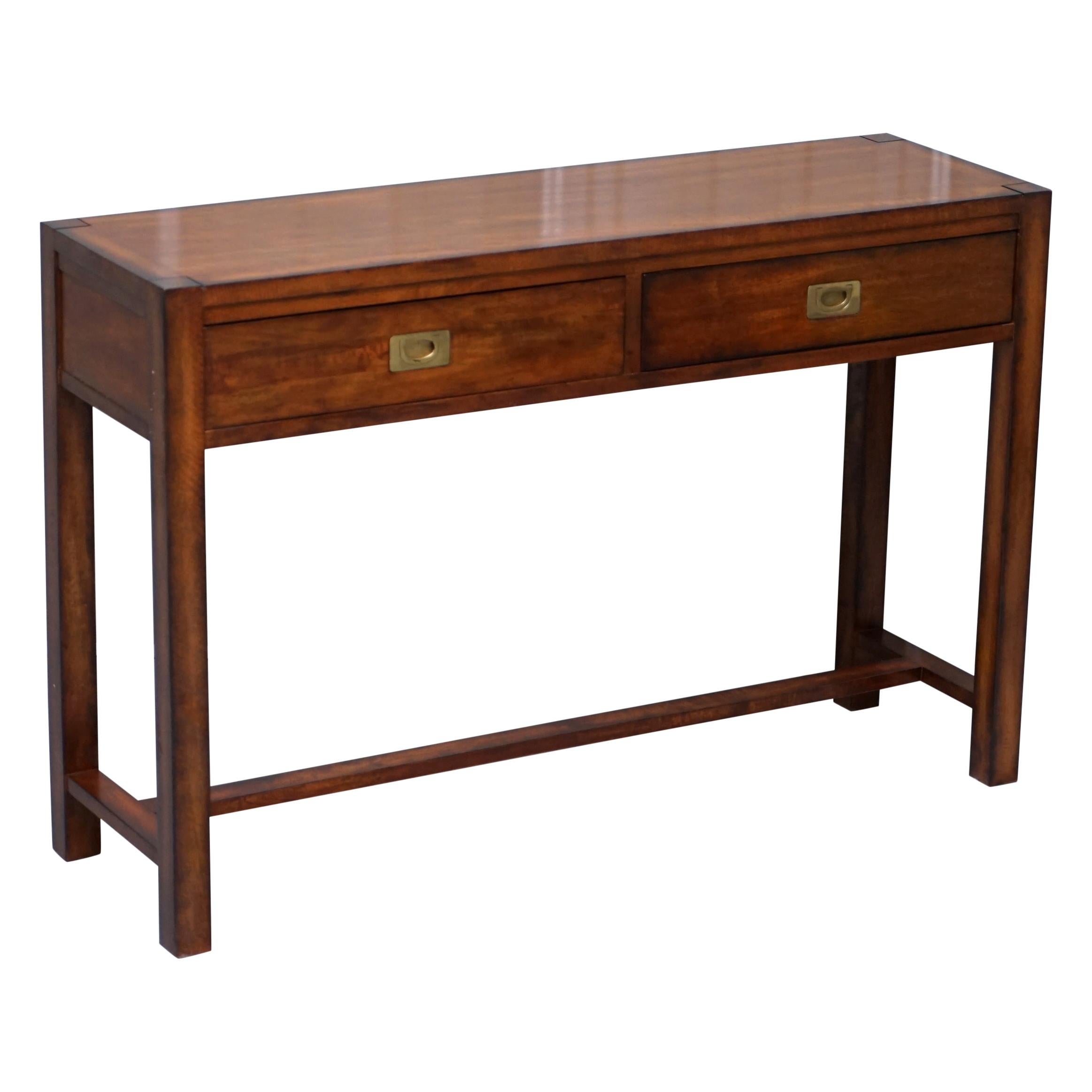 Stunning Vintage Military Campaign Mahogany Console Table with Twin Drawers