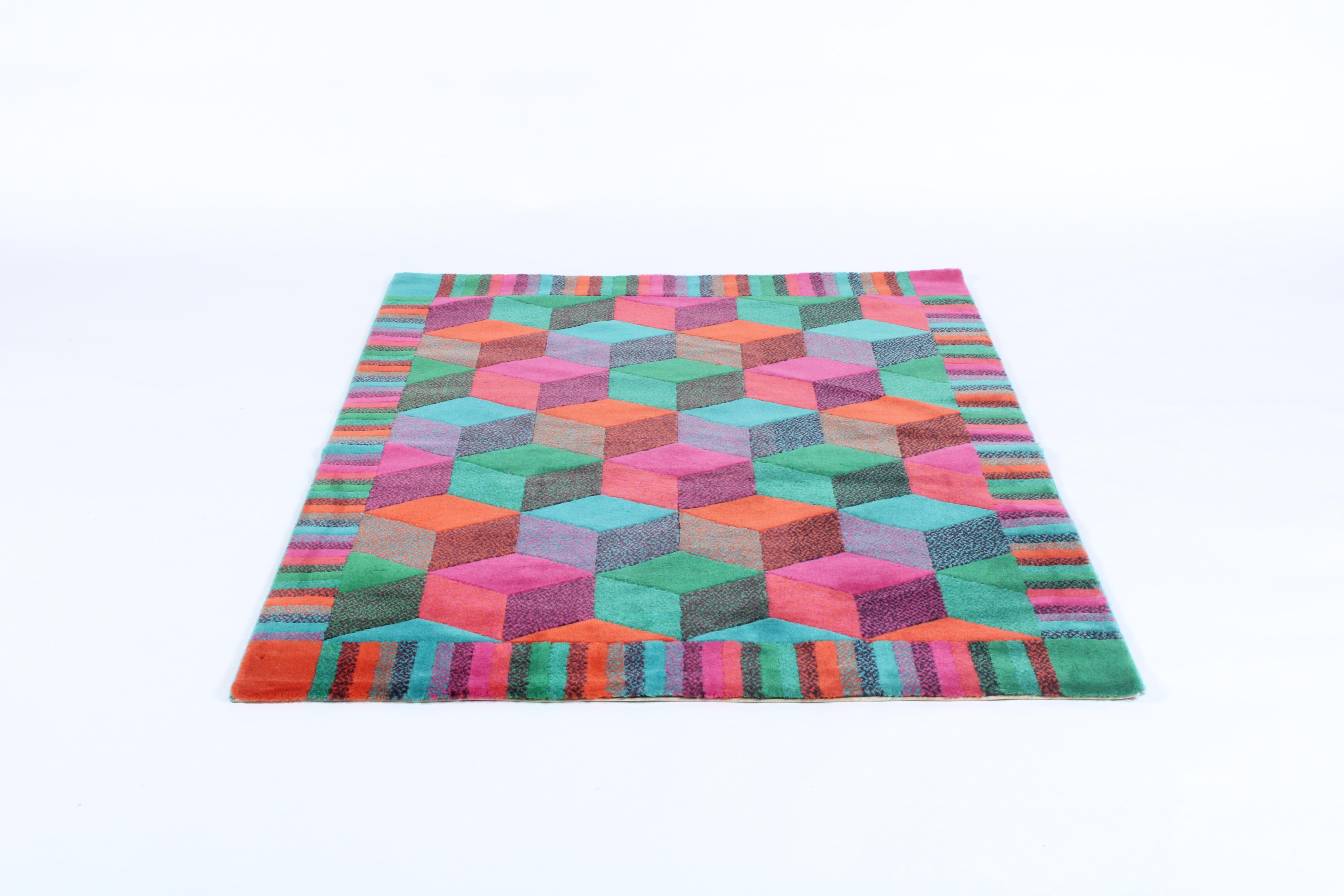 Stunning geometric patterned vintage Missoni wool rug by T & J Vestor.
Bearing the original Missoni labels to the side and underneath. An exquisite rug presented in superb vintage condition.
Origin Italy circa 1980
235 x 130 cm