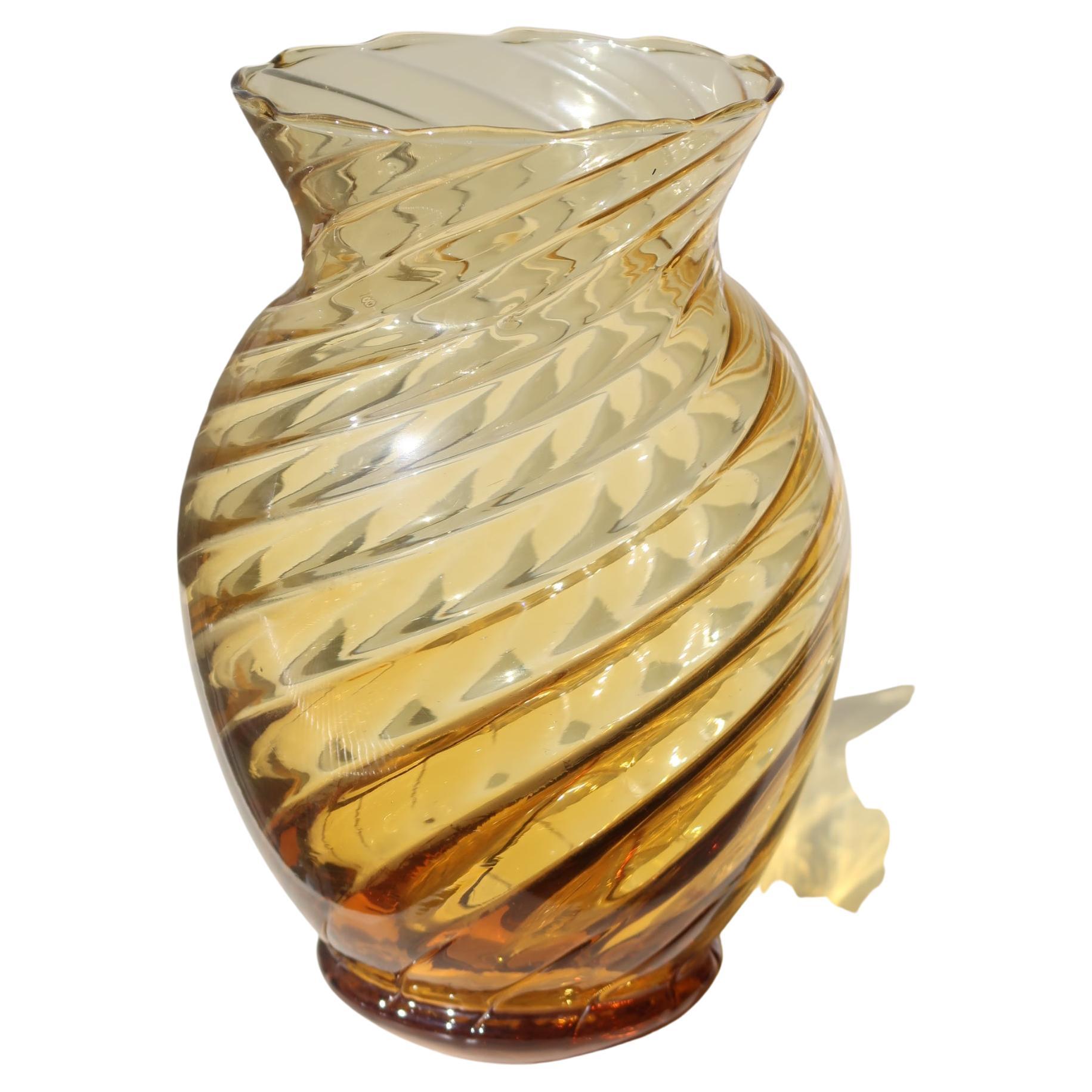 Stunning Vintage Murano Bernstein Gelb Swirl Vase Mund geblasen