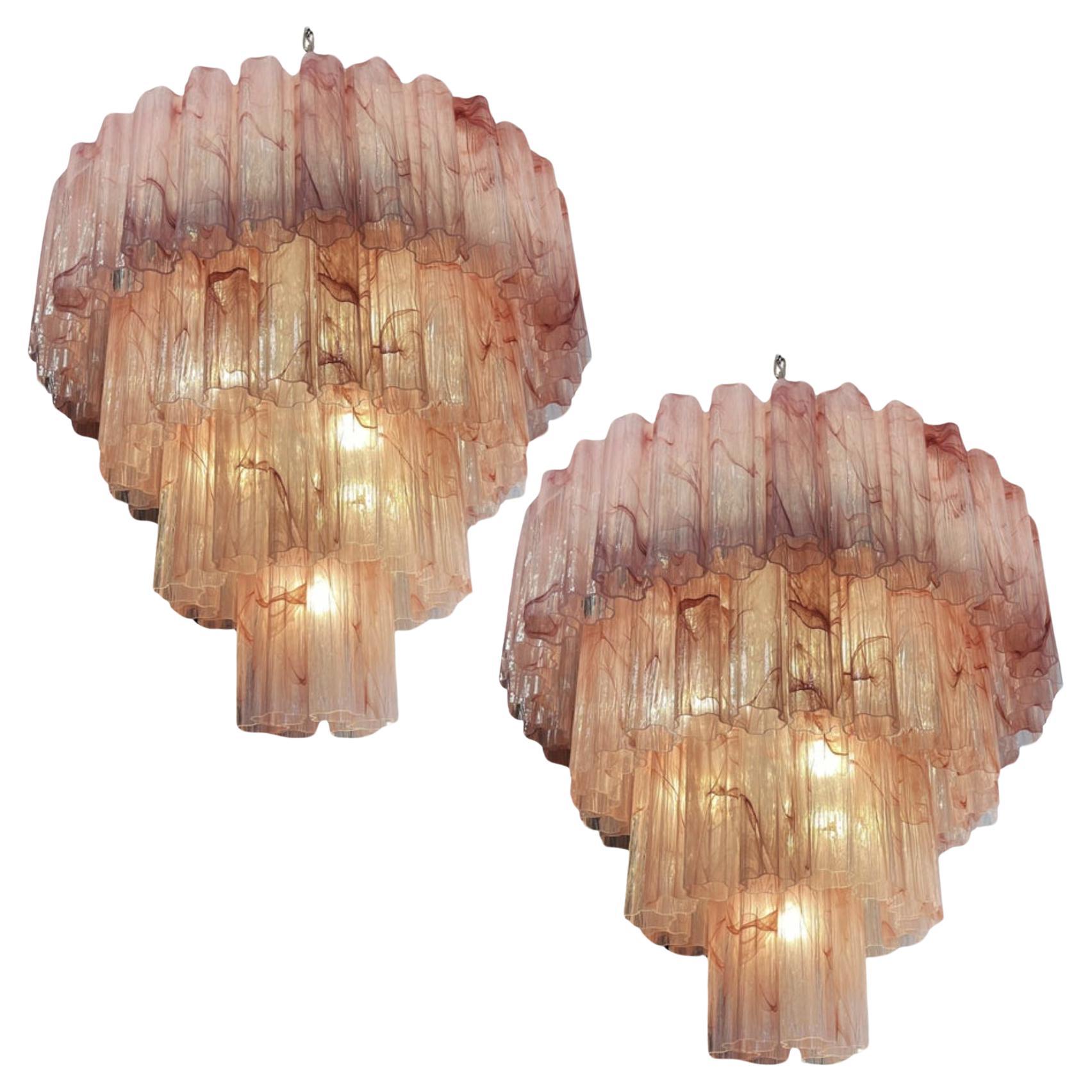 Stunning Vintage Murano Glass Tiered Chandelier, 78 Alabaster Pink Glasses For Sale