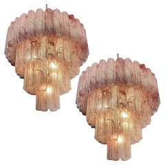 Stunning Retro Murano Glass Tiered Chandelier, 78 Alabaster Pink Glasses