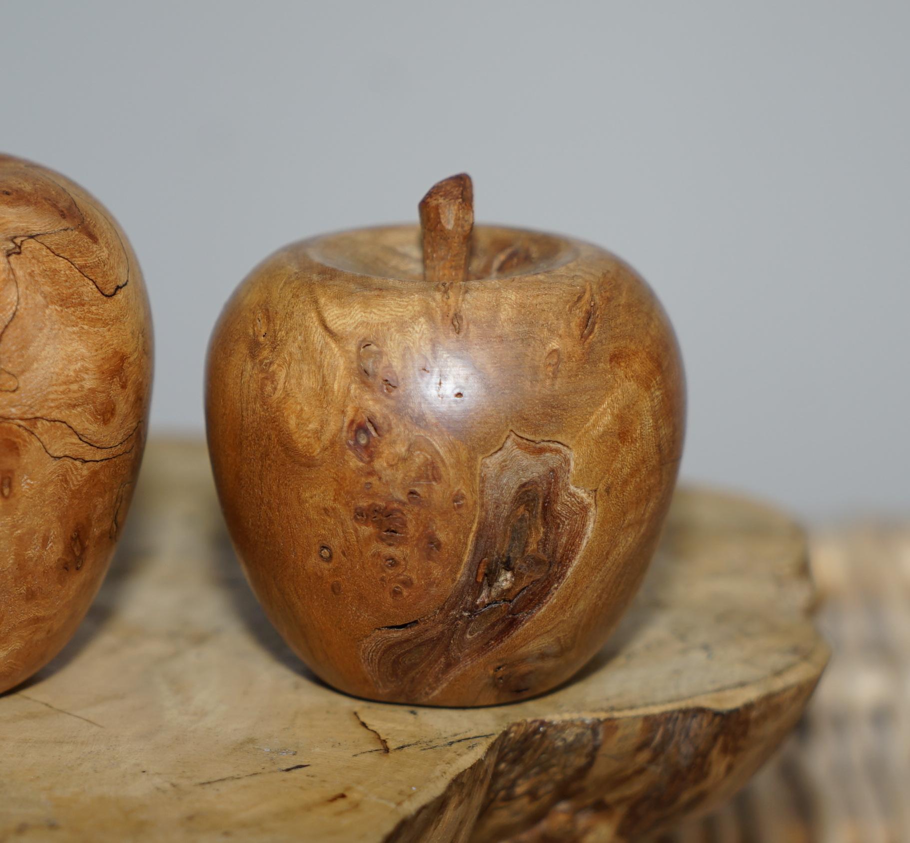 Stunning Vintage Natural Burr Elm & Walnut Fruit Bowl & Apples & Pears Fruit For Sale 11