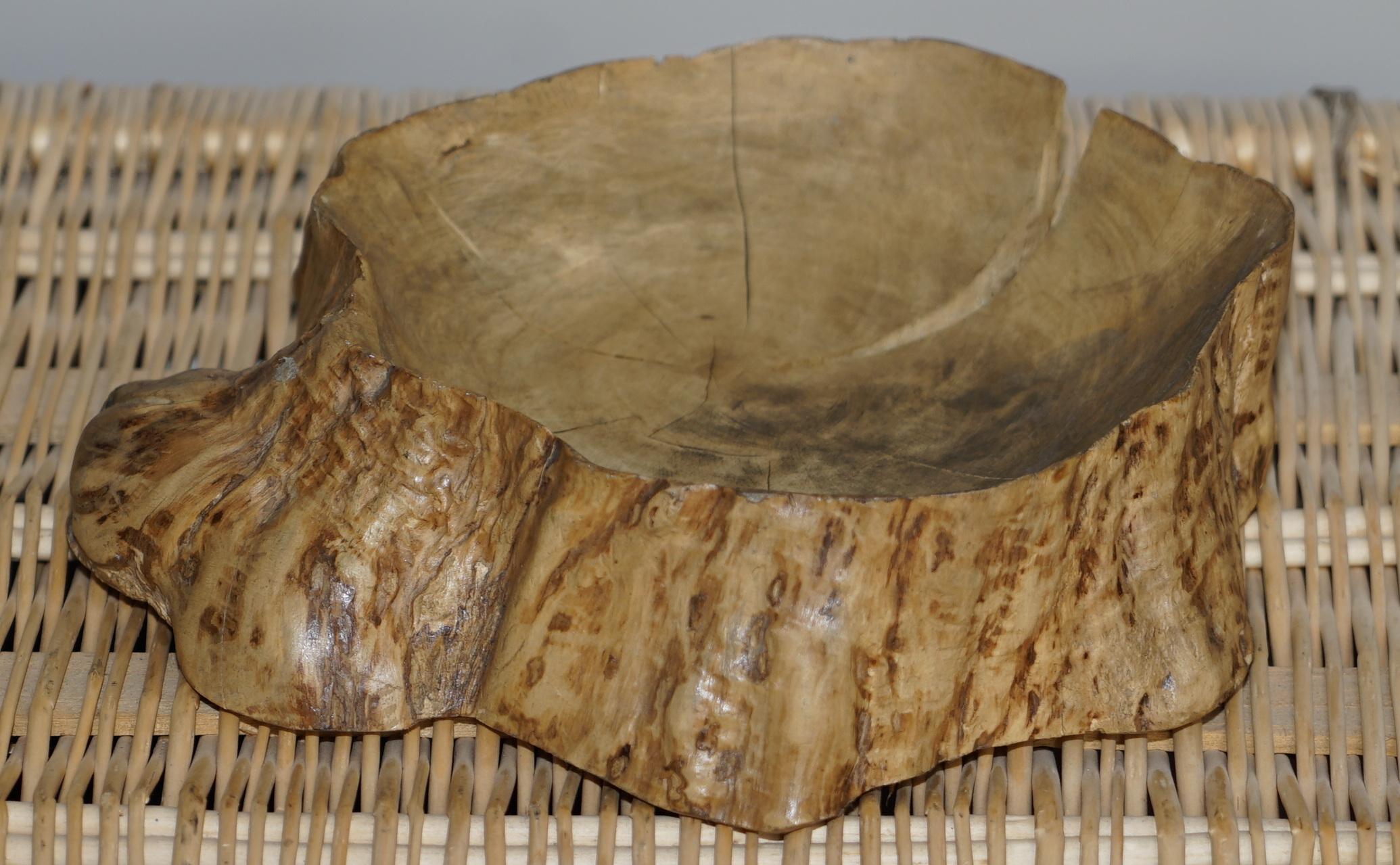 Wood Stunning Vintage Natural Burr Elm & Walnut Fruit Bowl & Apples & Pears Fruit For Sale