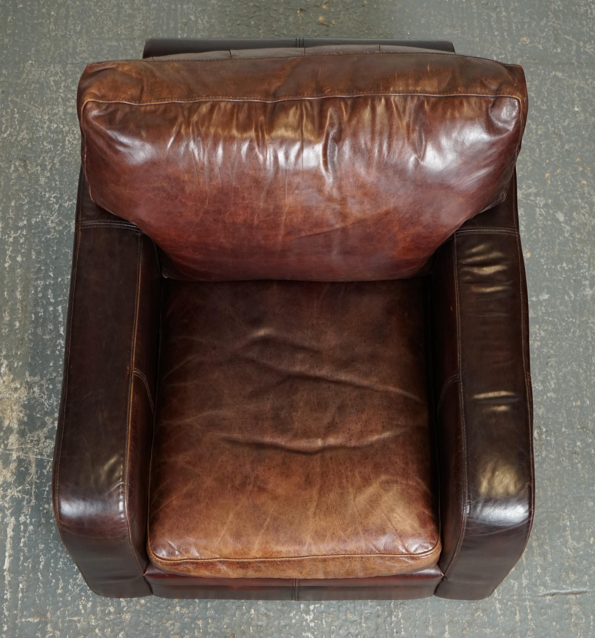 STUNNiNG VINTAGE PAIR HALO BROWN AGED LEATHER CLUB ARMCHAIRS J1 3