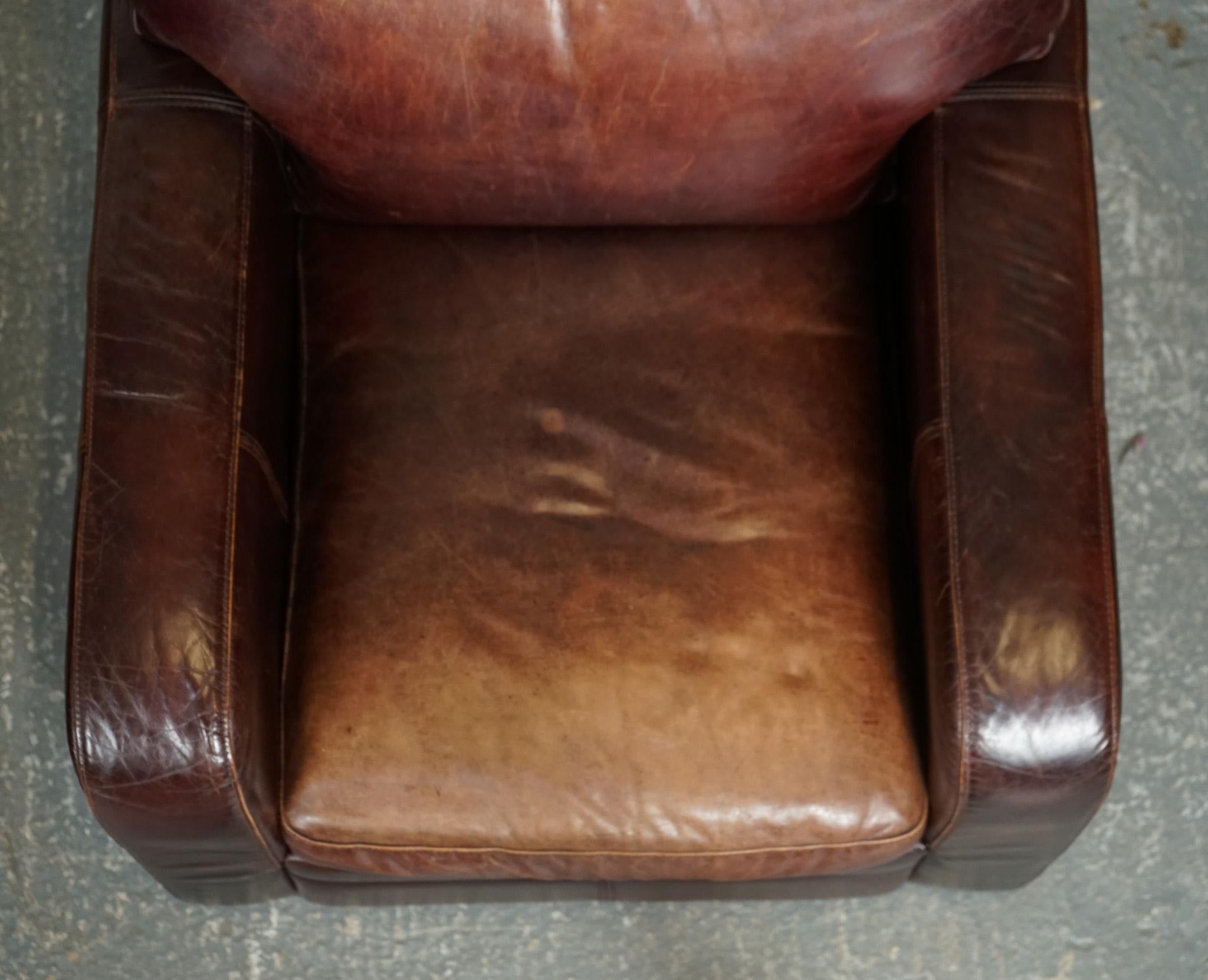 STUNNiNG VINTAGE PAIR HALO BROWN AGED LEATHER CLUB ARMCHAIRS J1 4