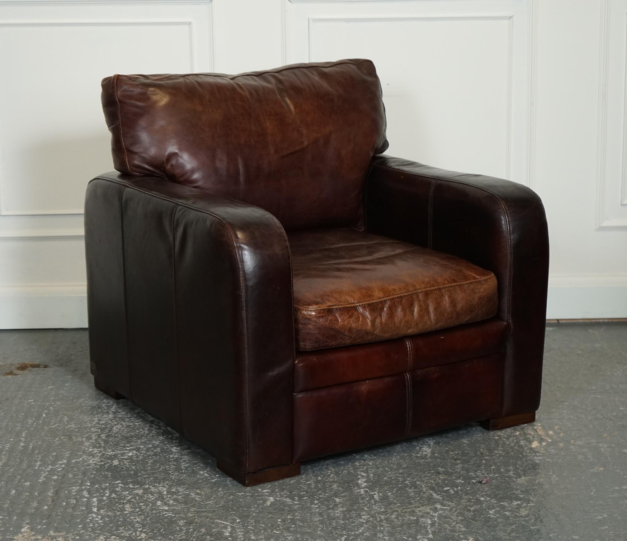 STUNNiNG VINTAGE PAIR HALO BROWN AGED LEATHER CLUB ARMCHAIRS J1 5