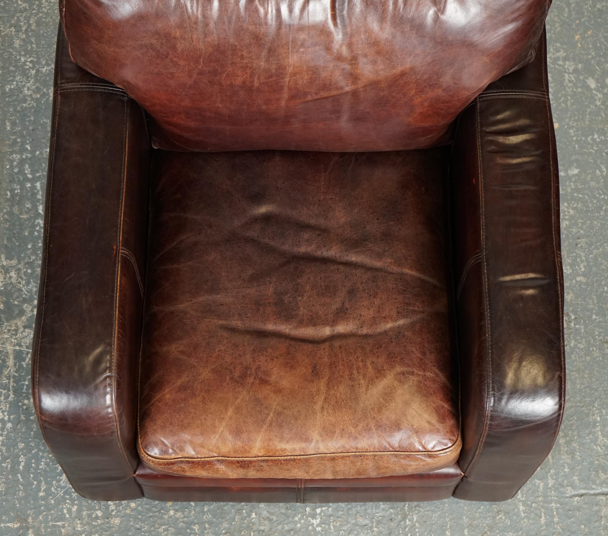 STUNNiNG VINTAGE PAIR HALO BROWN AGED LEATHER CLUB ARMCHAIRS J1 7
