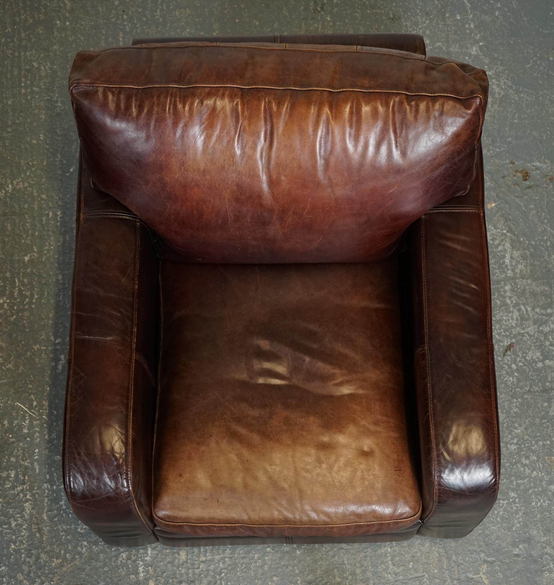 STUNNiNG VINTAGE PAIR HALO BROWN AGED LEATHER CLUB ARMCHAIRS J1 8
