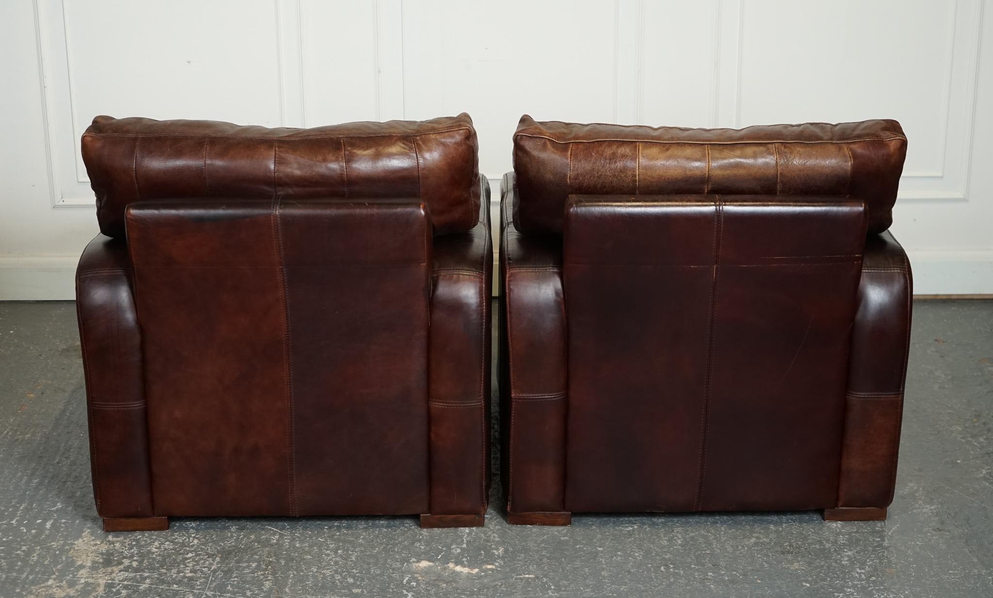 Hand-Crafted STUNNiNG VINTAGE PAIR HALO BROWN AGED LEATHER CLUB ARMCHAIRS J1