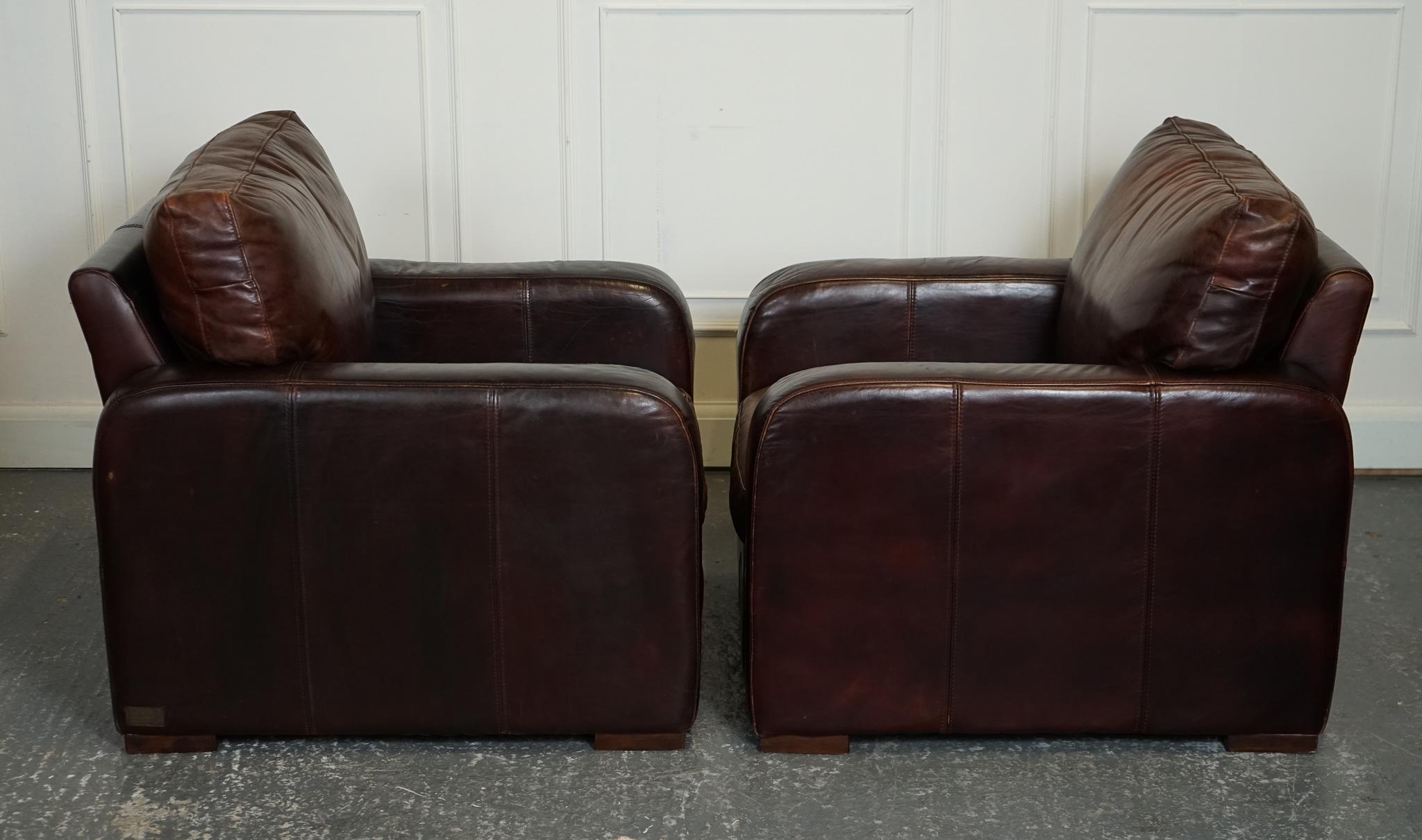 STUNNiNG VINTAGE PAIR HALO BROWN AGED LEATHER CLUB ARMCHAIRS J1 In Good Condition In Pulborough, GB