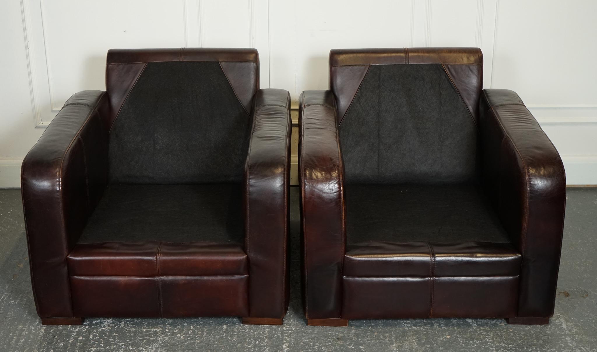 20th Century STUNNiNG VINTAGE PAIR HALO BROWN AGED LEATHER CLUB ARMCHAIRS J1