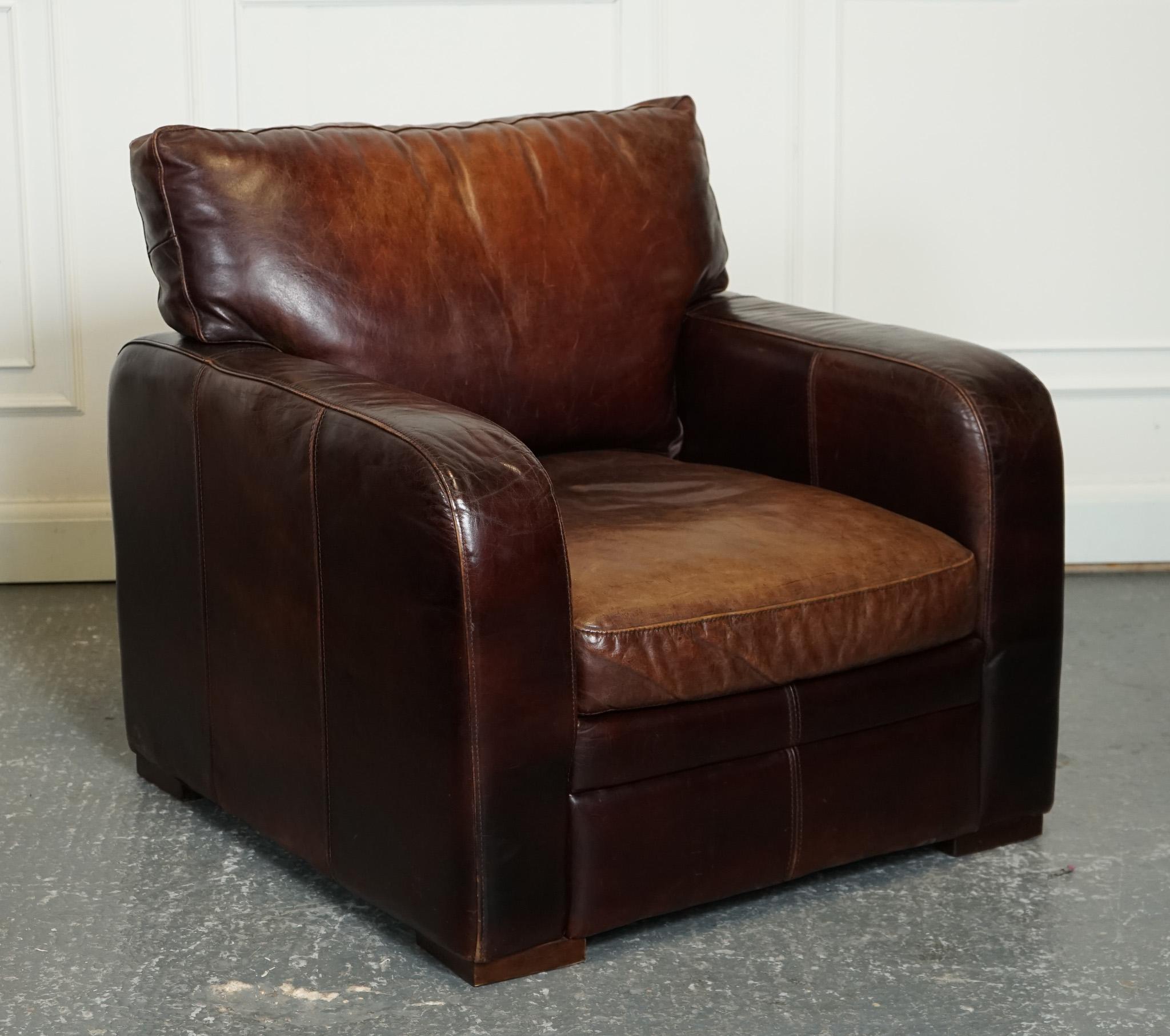 STUNNiNG VINTAGE PAIR HALO BROWN AGED LEATHER CLUB ARMCHAIRS J1 1