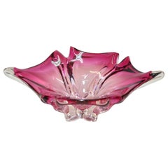 Stunning Vintage Pink Art Glass Bowl Italian Murano