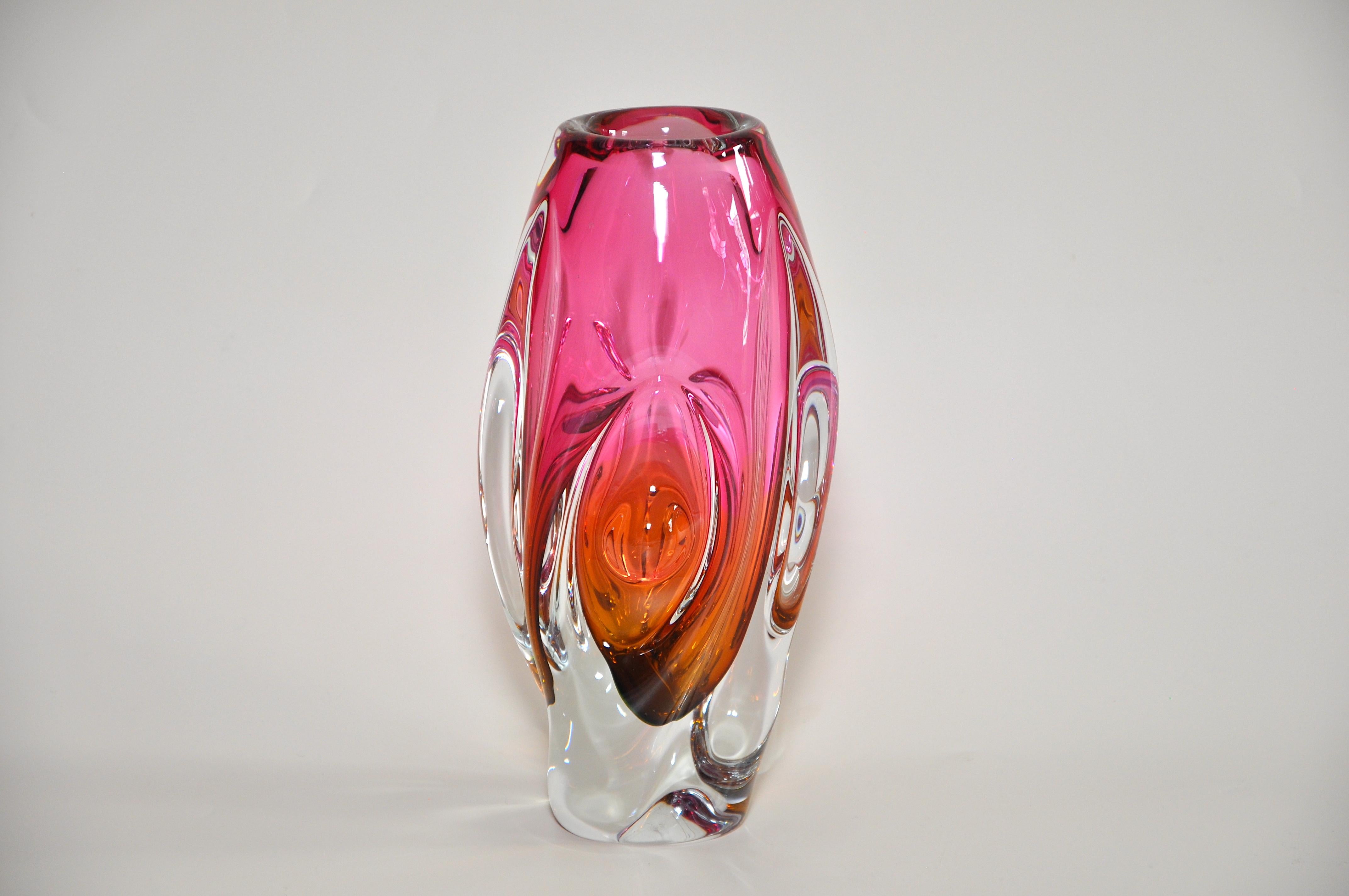 Modern Stunning Vintage Pink Orange Art Glass Bowl Italian
