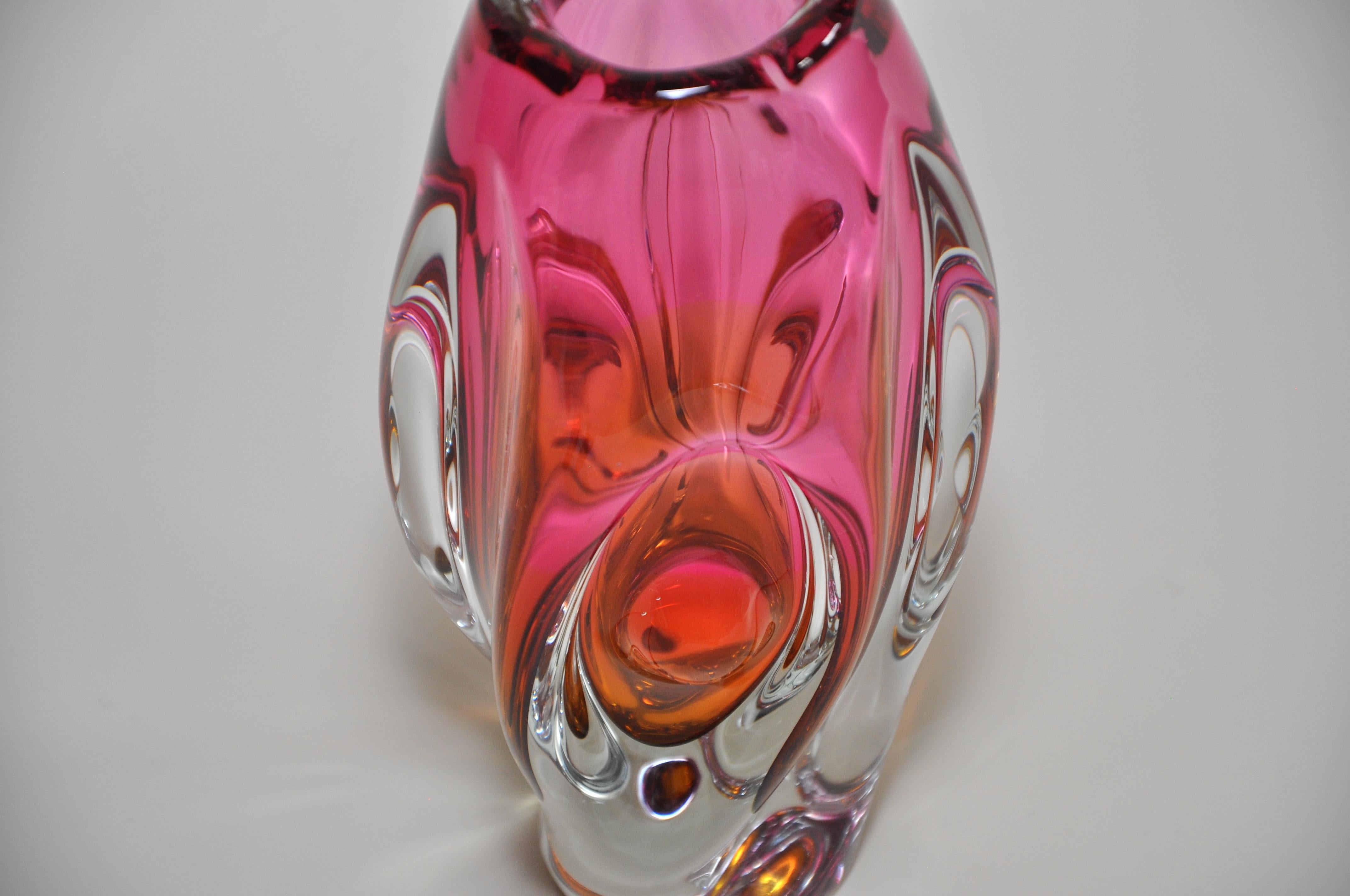 Hand-Crafted Stunning Vintage Pink Orange Art Glass Bowl Italian