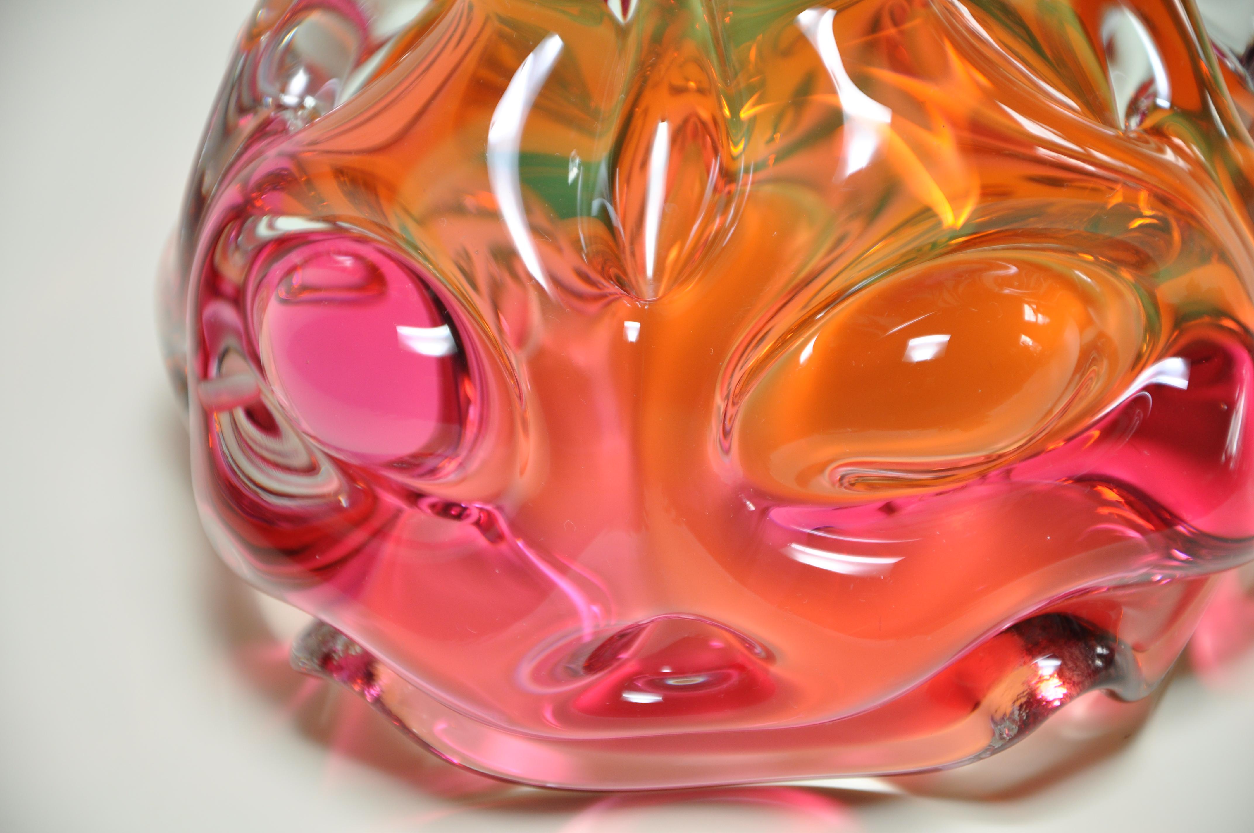 Stunning Vintage Pink Orange Art Glass Bowl Italian In Excellent Condition In Belfast, Northern Ireland