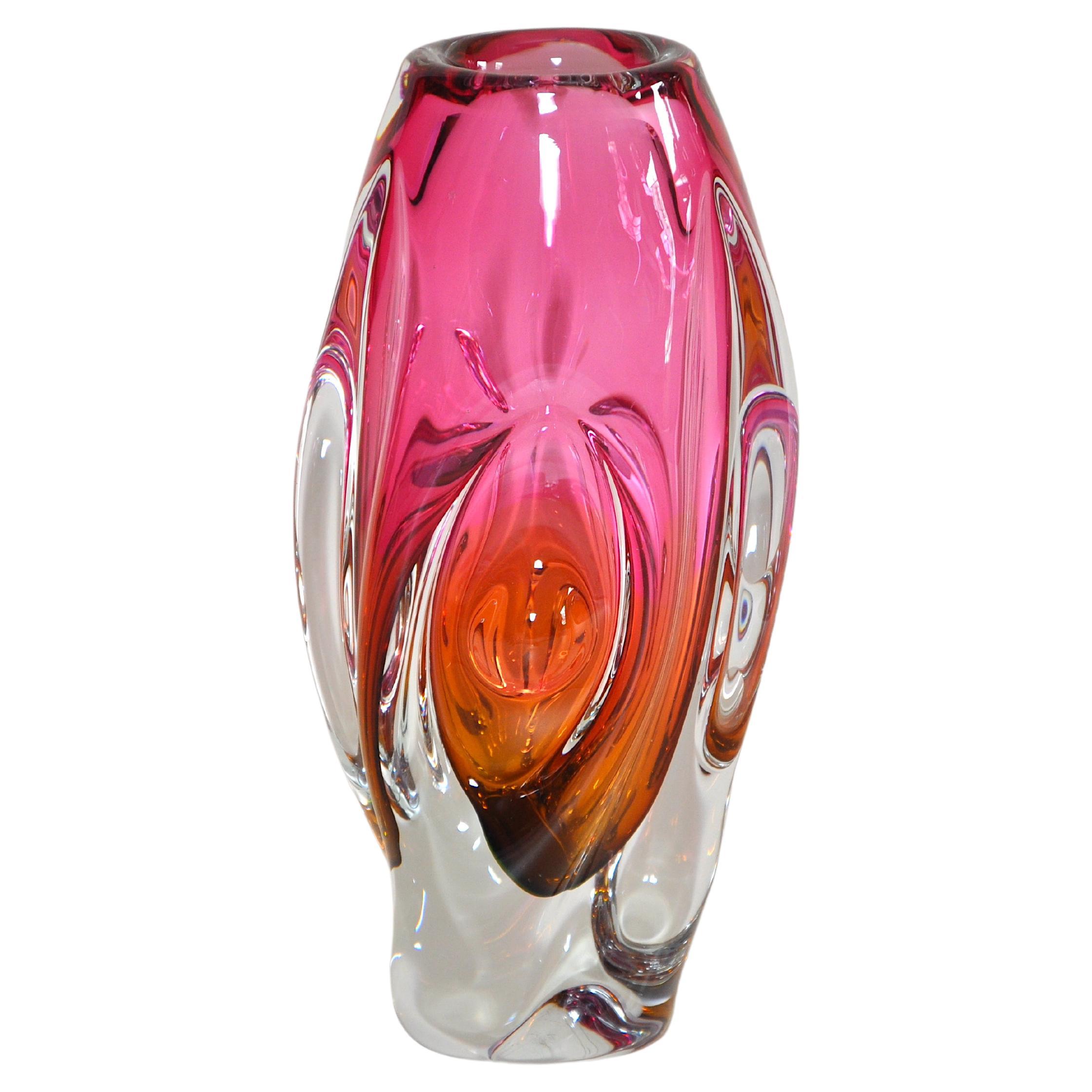 Stunning Vintage Art Art Glass Vase Italian Multicolour For Sale at 1stDibs
