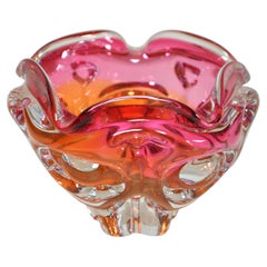 Stunning Vintage Pink Orange Art Glass Bowl Italian
