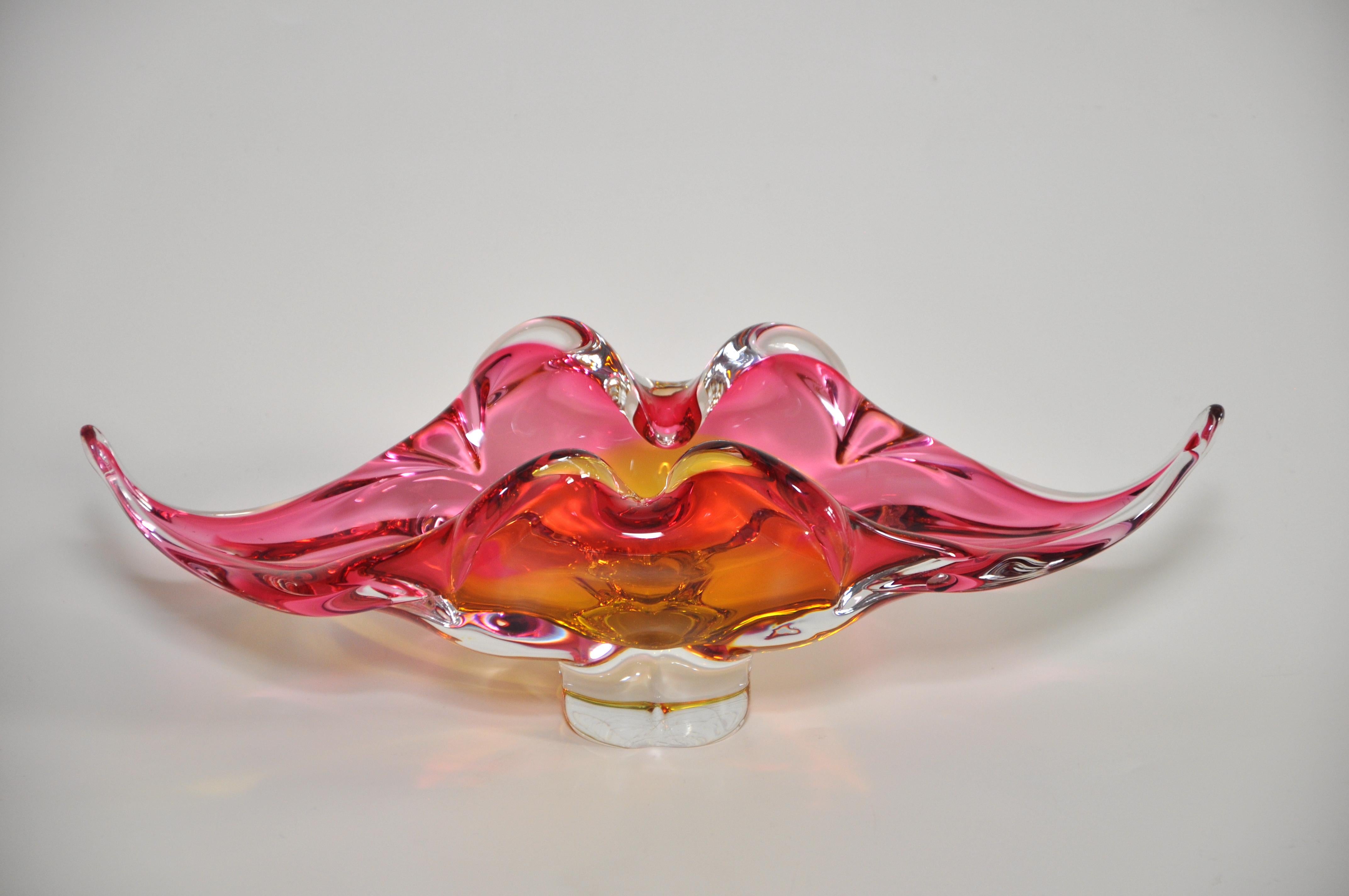 Modern Stunning Vintage Pink Orange Art Glass Sculpture Italian