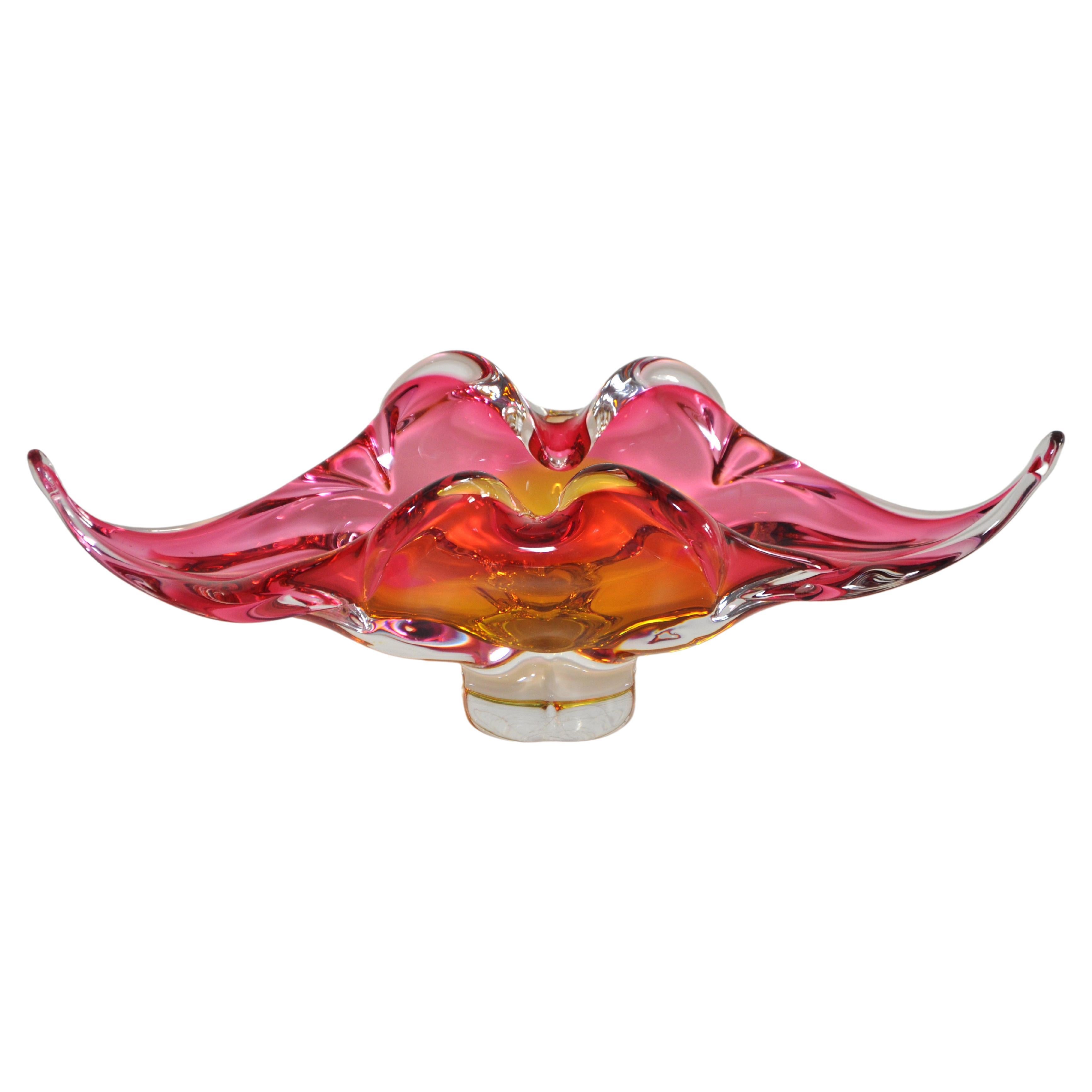 Stunning Vintage Pink Orange Art Glass Sculpture Italian