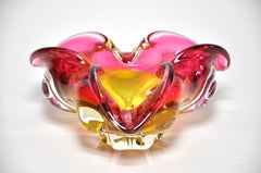 Stunning Vintage Pink Yellow Art Glass Bowl Italian Murano