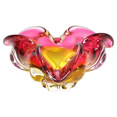 Stunning Vintage Pink Yellow Art Glass Bowl Italian Murano