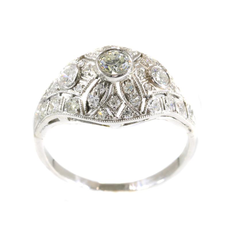 Art Deco Stunning Vintage Platinum 1.74 Carat Diamond Engagement Ring Slightly Domed For Sale