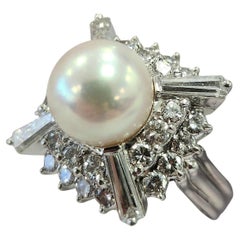 Stunning Vintage Platinum 2.25 Carats Diamond and Pearl Cocktail Ring - Size 6