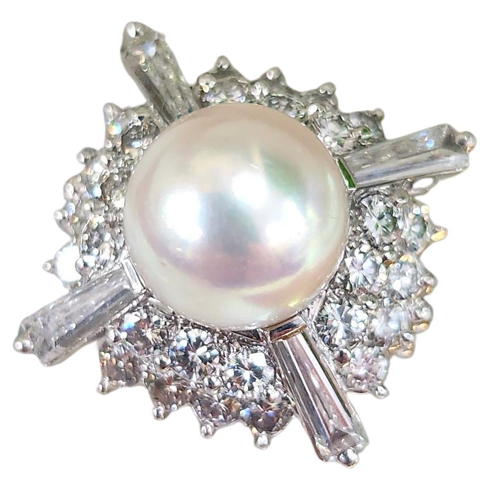 Atemberaubender Vintage Platin-Cocktailring mit 2,25 Karat Diamant und Perle - Größe 6 (Künstler*in)