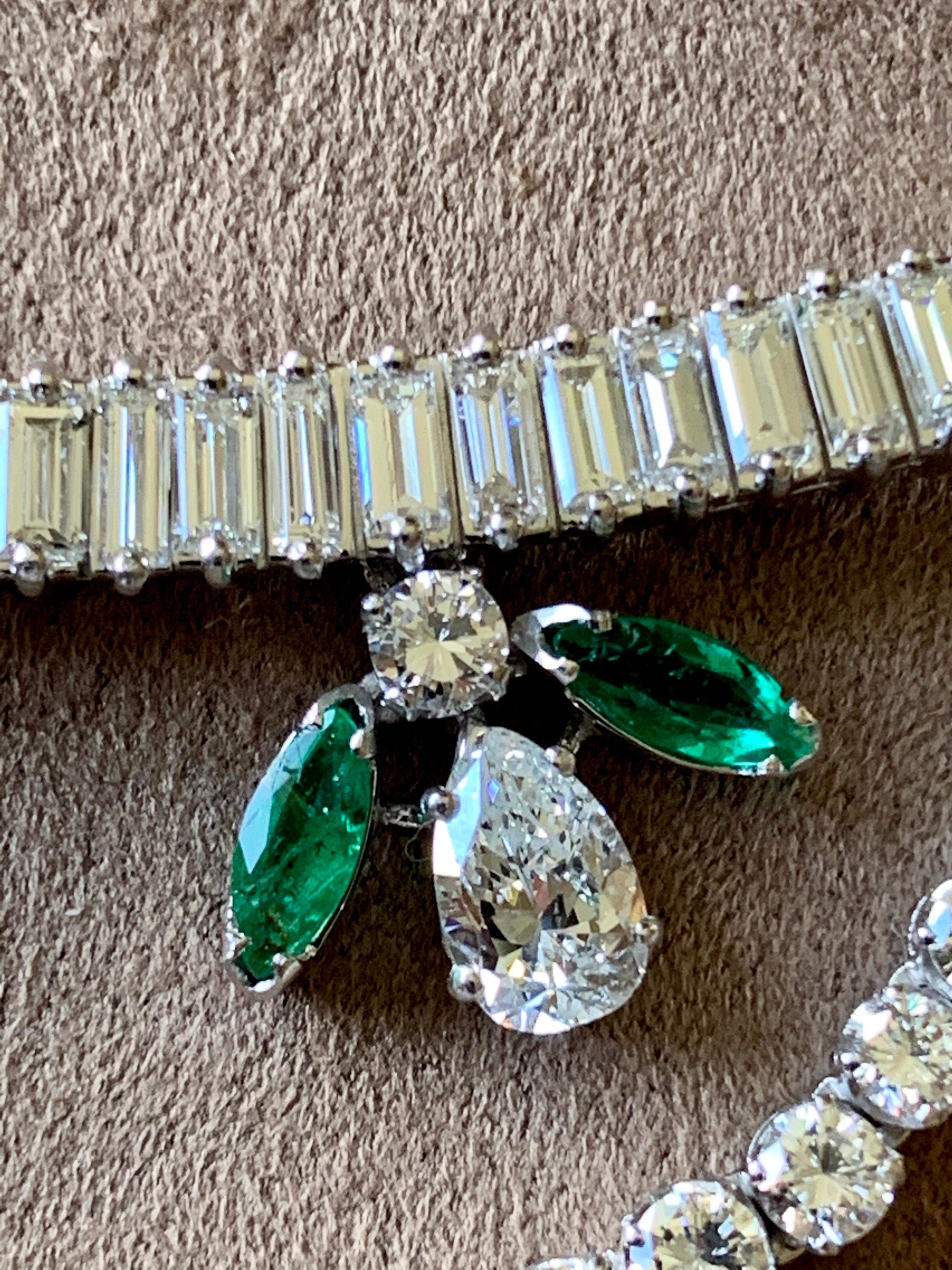Stunning Vintage Platinum Emerald and Diamond Necklace 2