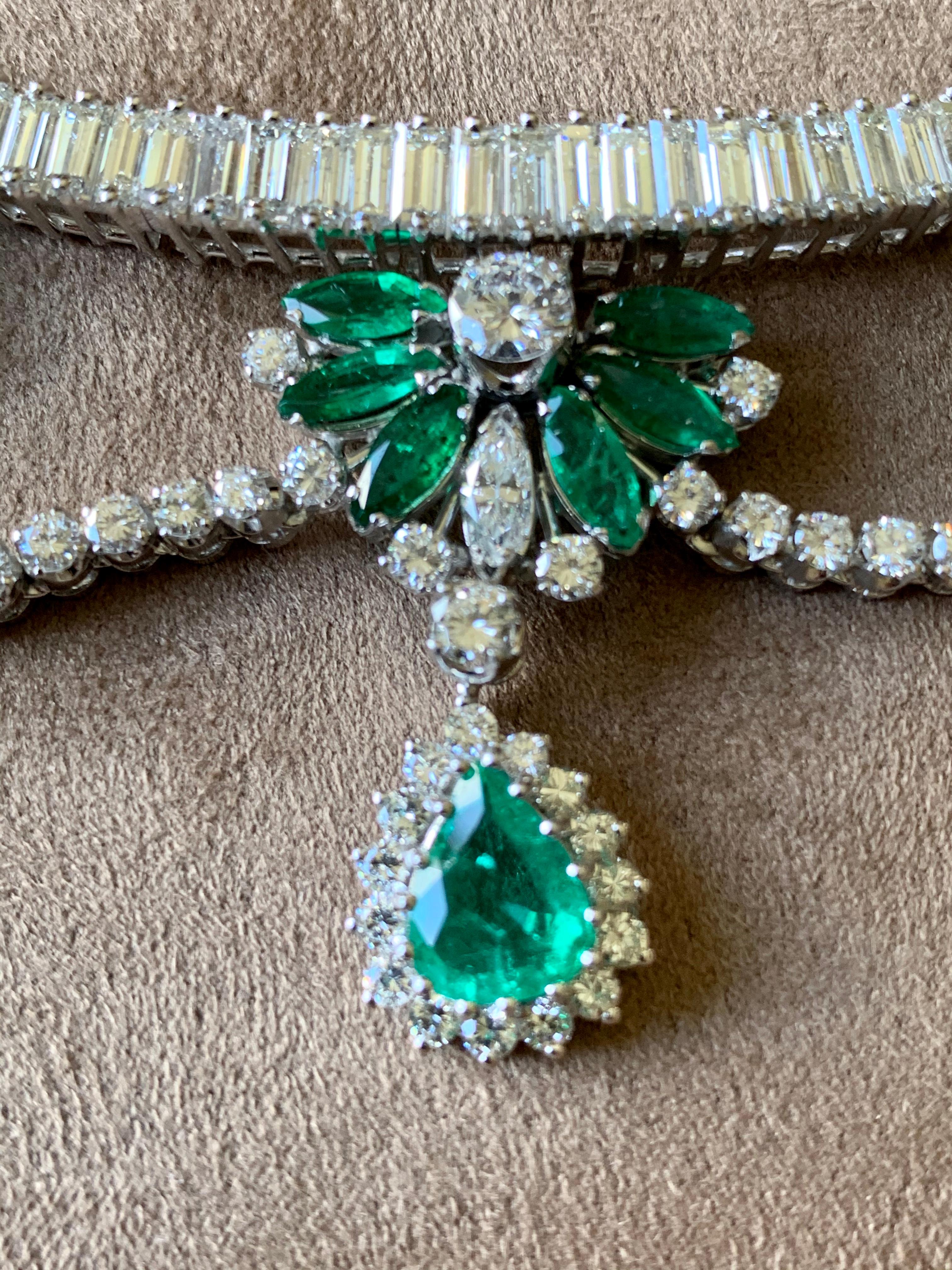 Stunning Vintage Platinum Emerald and Diamond Necklace 4