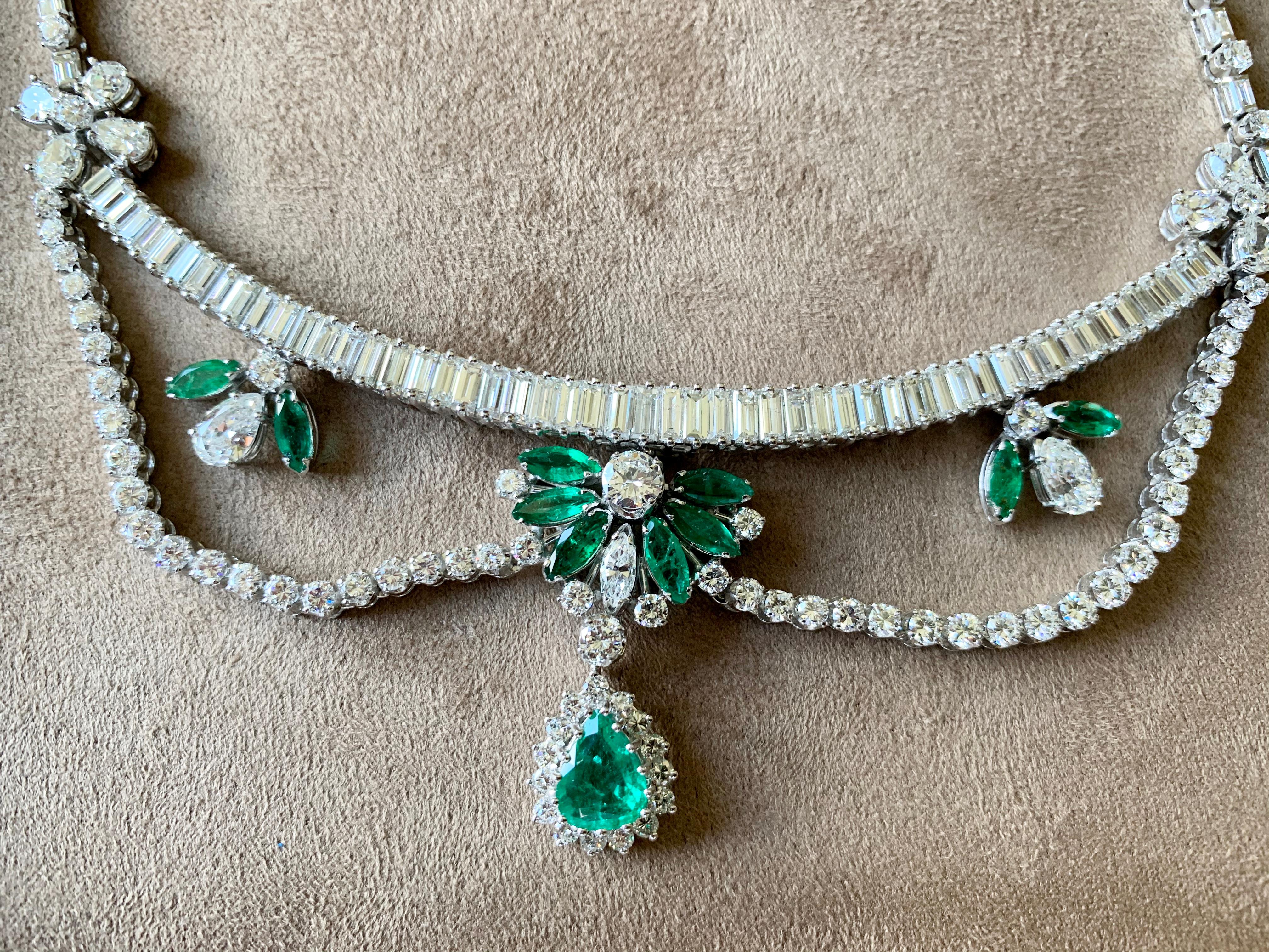 Stunning Vintage Platinum Emerald and Diamond Necklace 5