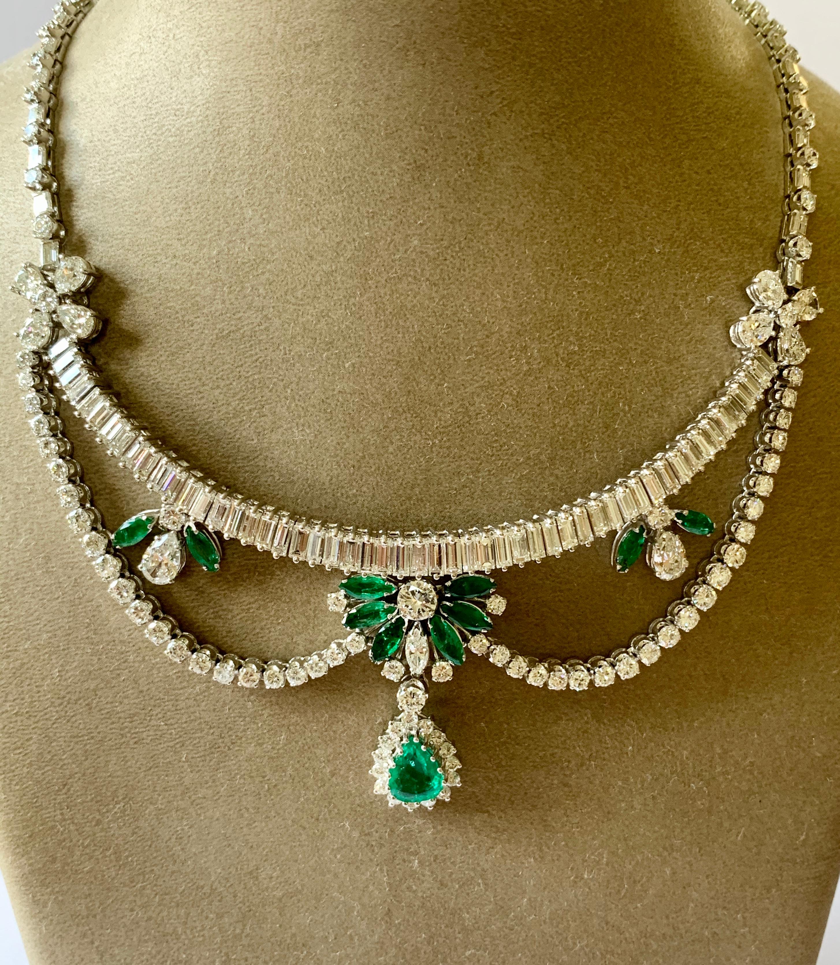 Contemporary Stunning Vintage Platinum Emerald and Diamond Necklace