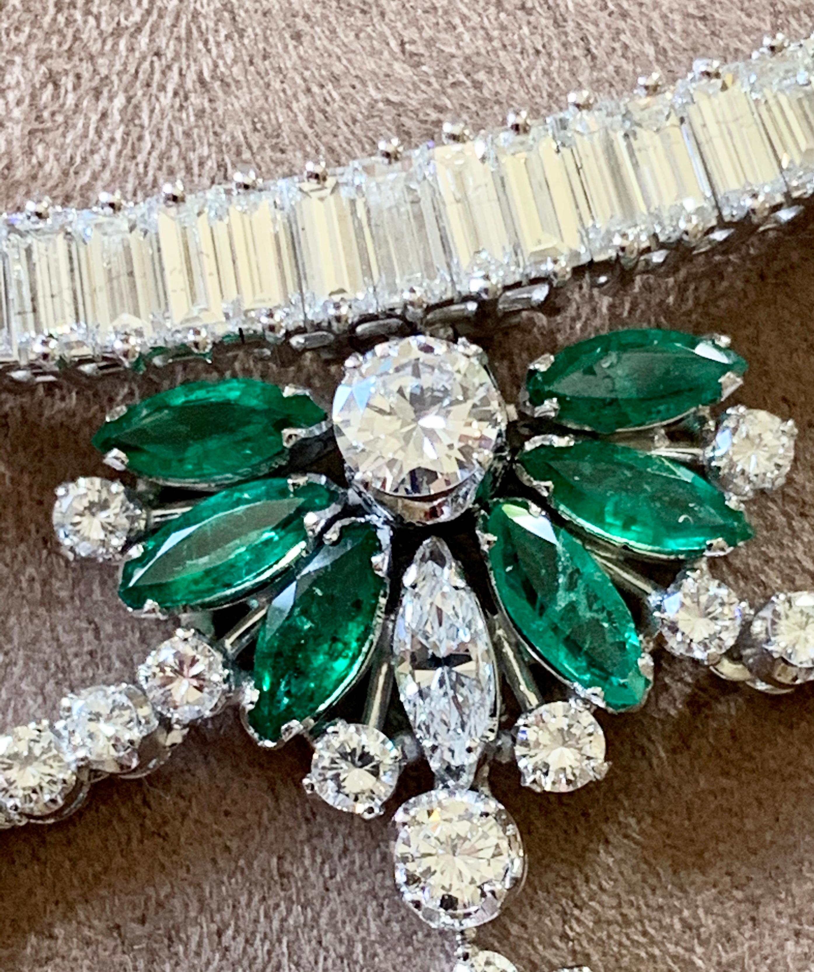 Women's or Men's Stunning Vintage Platinum Emerald and Diamond Necklace