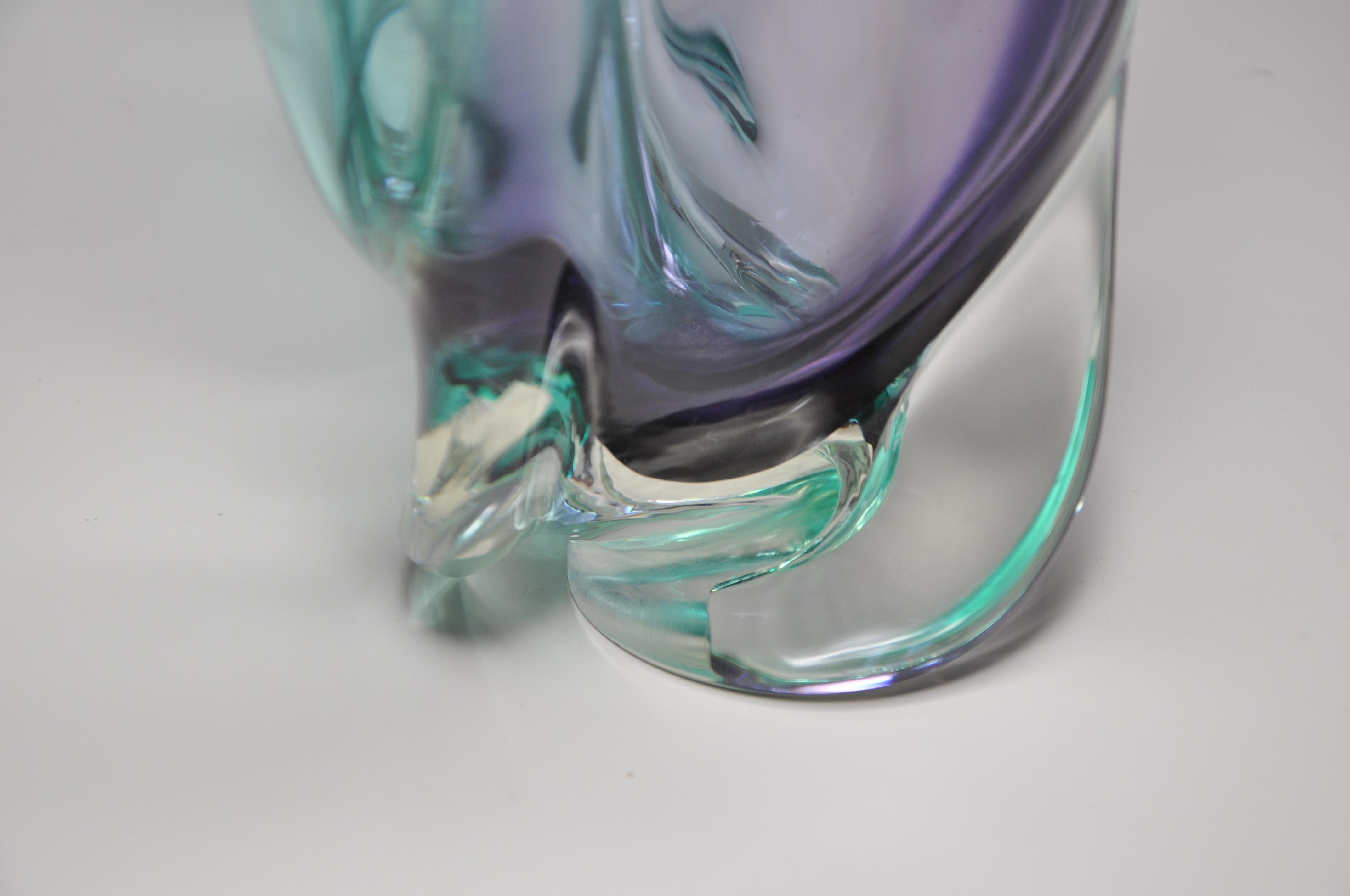 Italian Stunning Vintage Purple Turquoise Green Blue Art Glass Bowl Vase For Sale