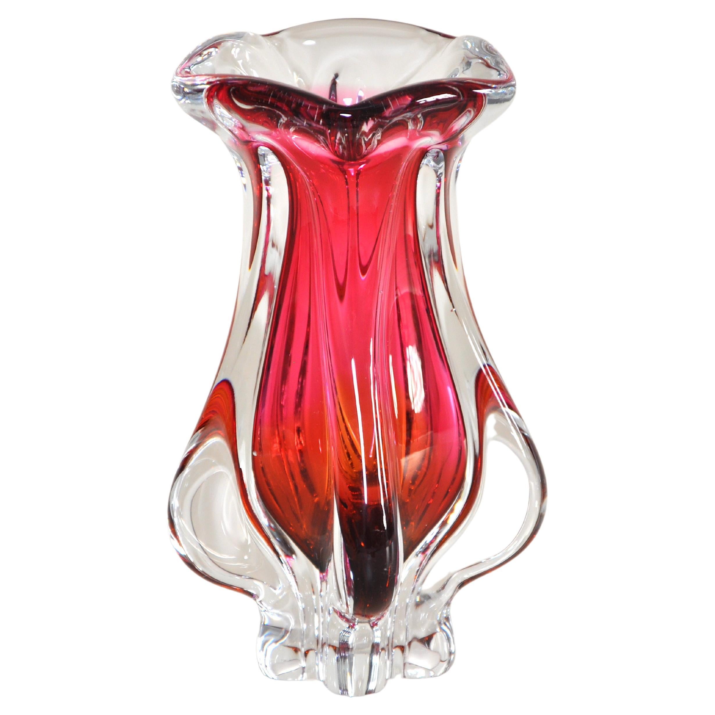 Stunning Vintage Raspberry Pink Red Art Glass Bowl Italian