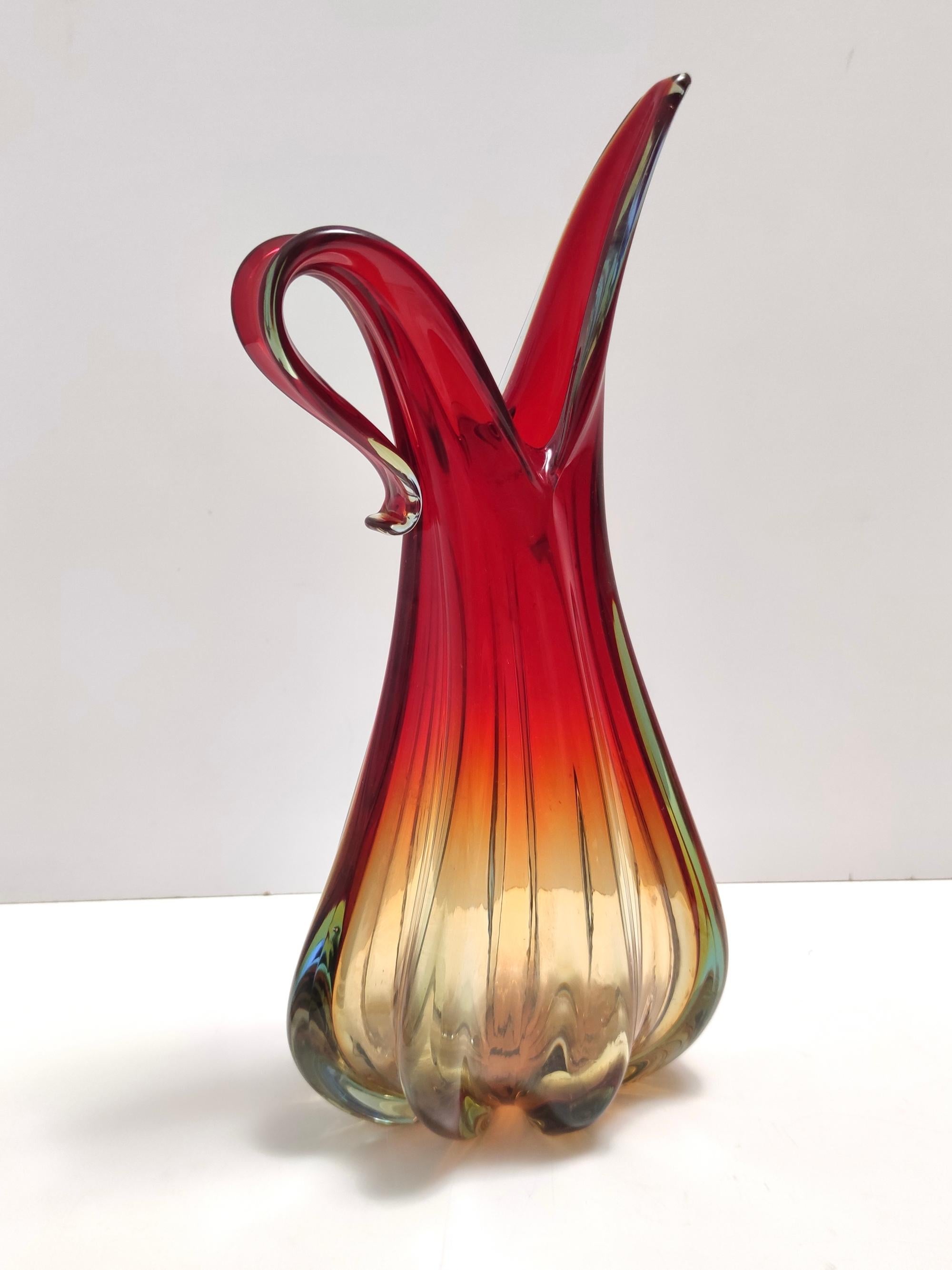 Atemberaubende Vase aus rotem, orangefarbenem und gelbem Murano-Glas von Sommerso, Italien im Zustand „Hervorragend“ im Angebot in Bresso, Lombardy