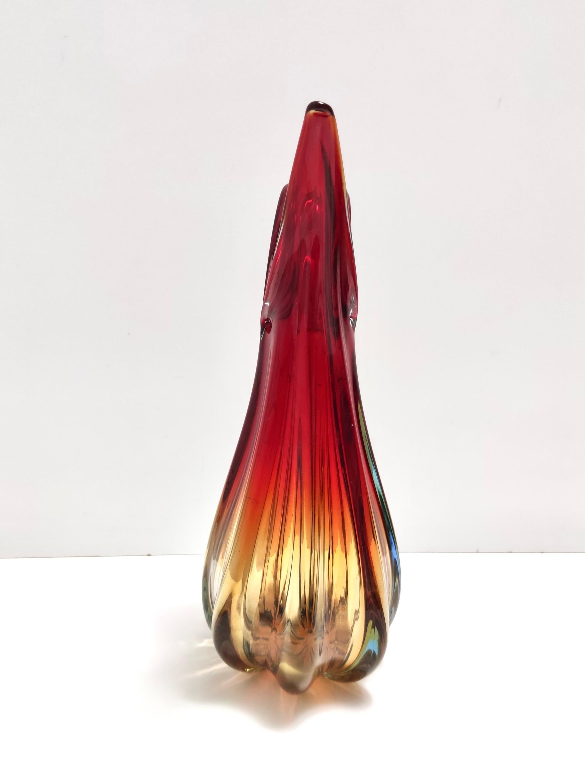 Stunning Vintage Red, Orange and Yellow Sommerso Murano Glass Vase, Italy For Sale 1