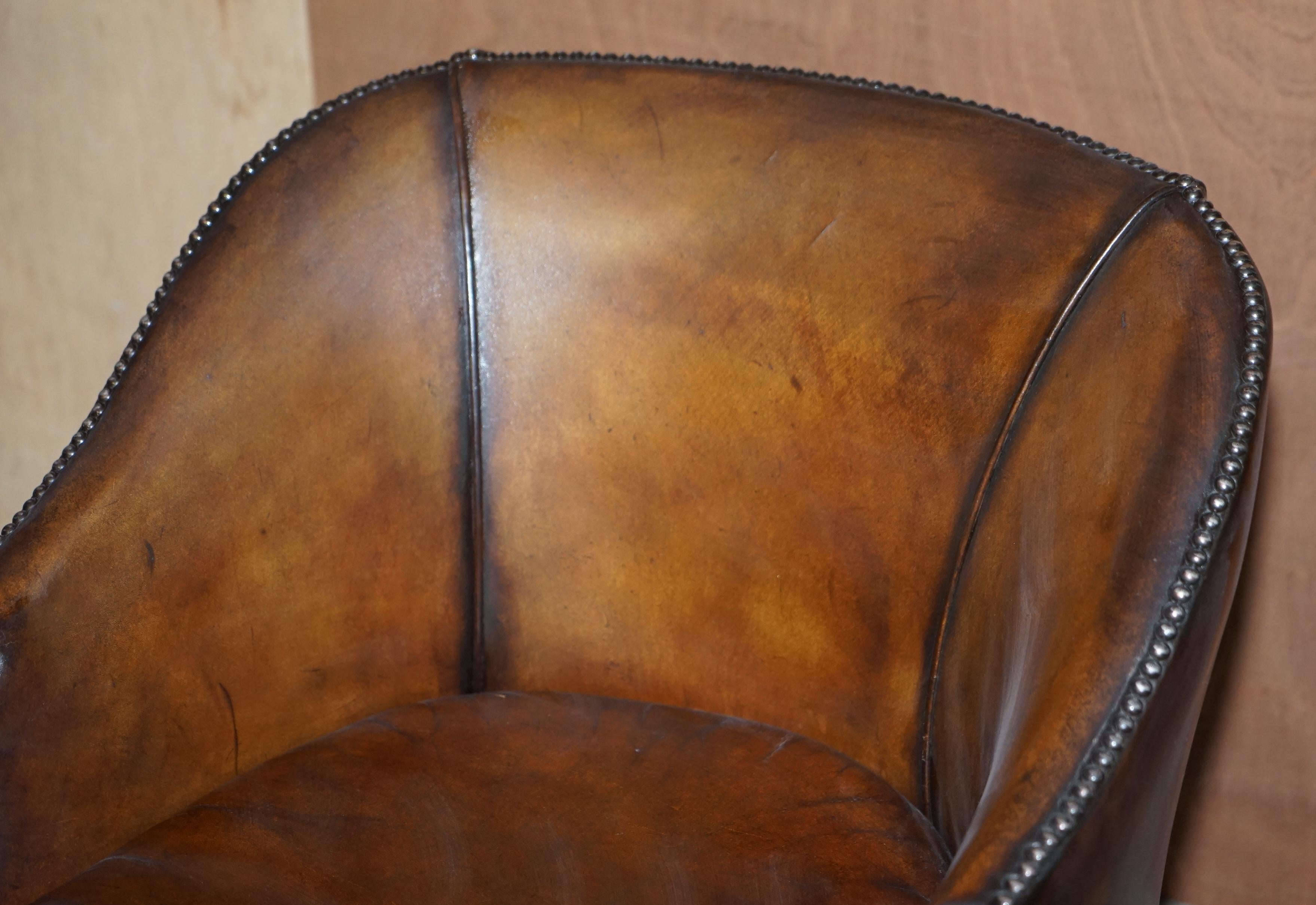 Hand-Crafted Stunning Vintage Restored Brown Leather Barrel Back Captains Directors Chair