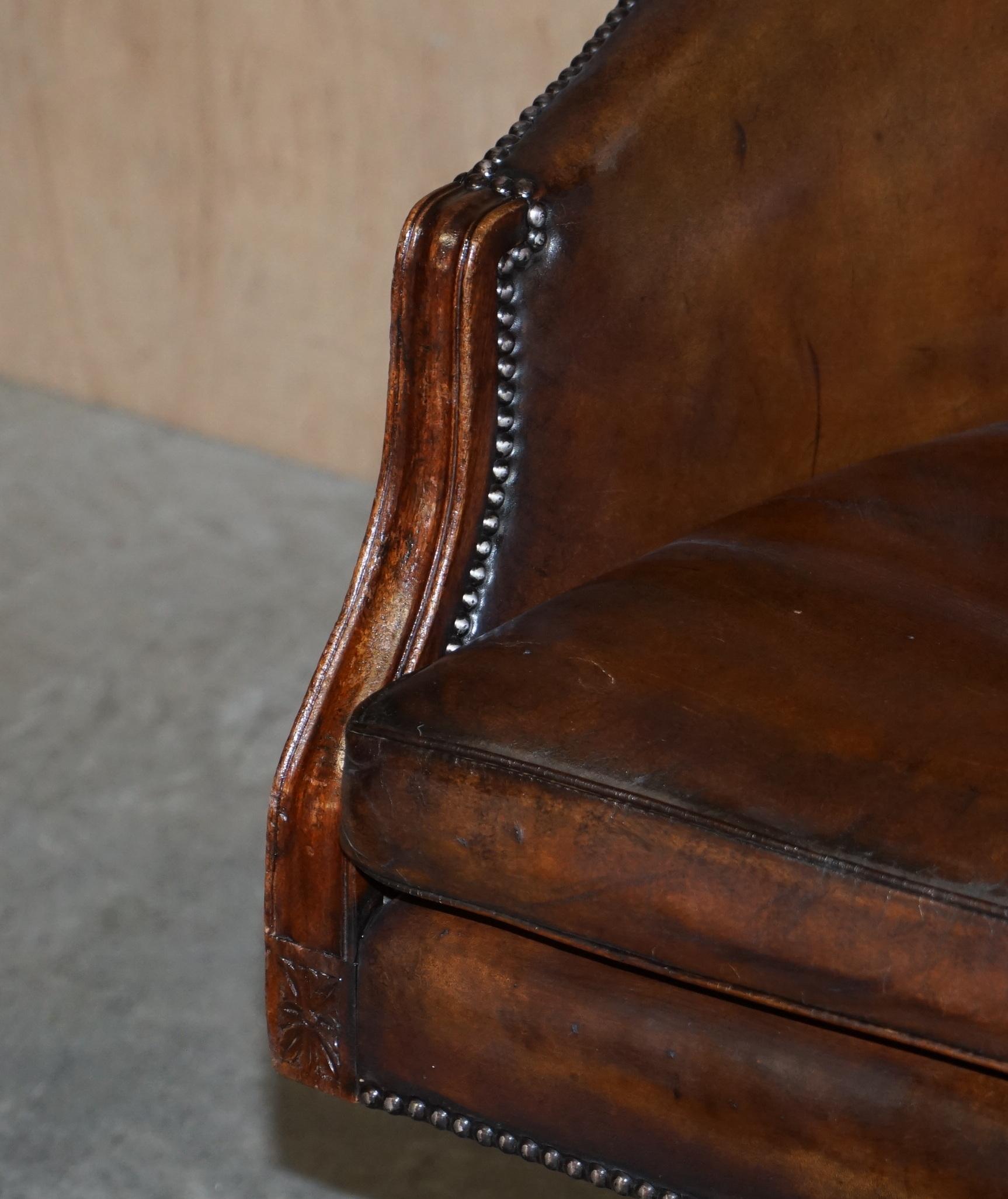 Stunning Vintage Restored Brown Leather Barrel Back Captains Directors Chair 2