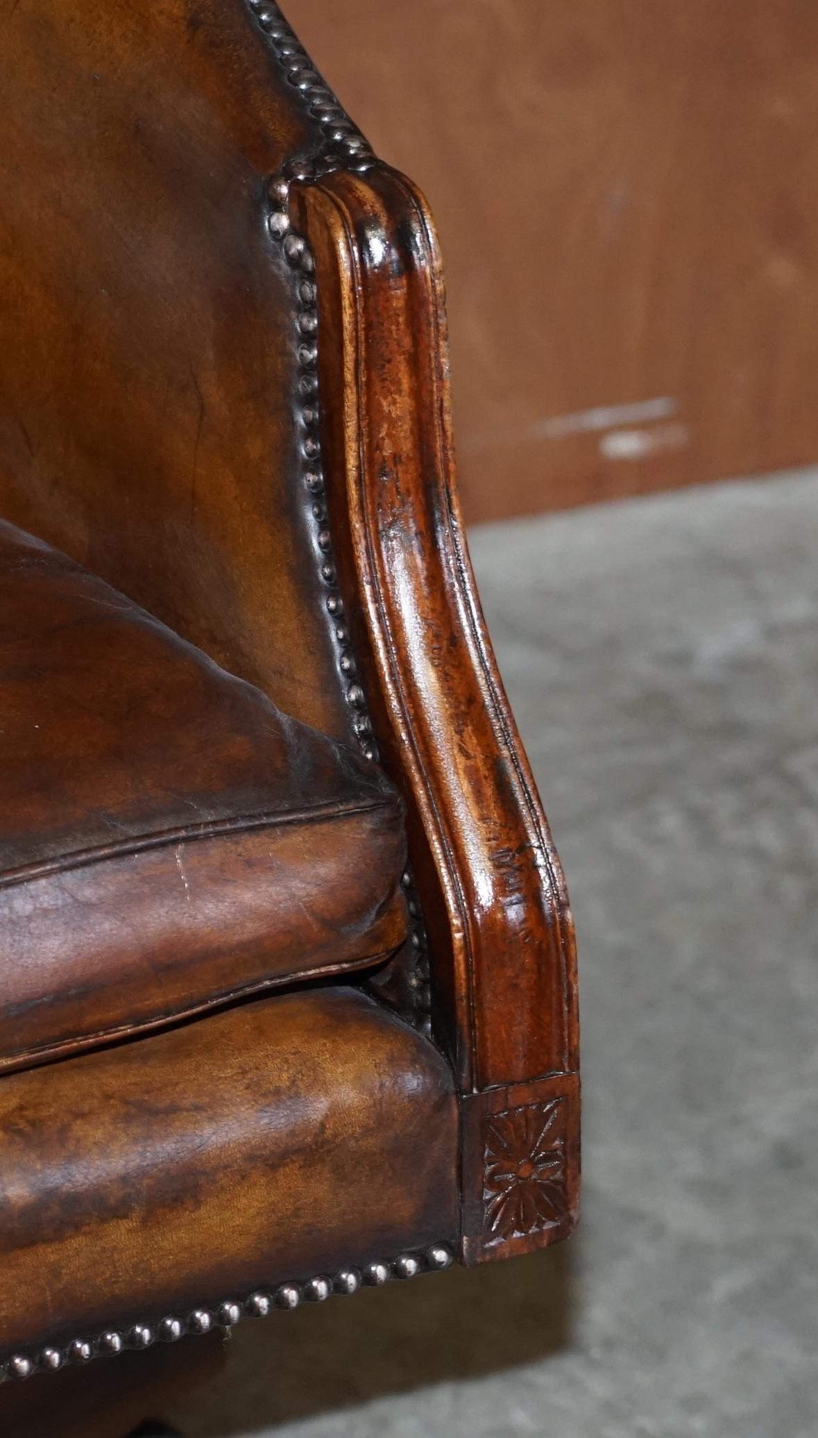 Stunning Vintage Restored Brown Leather Barrel Back Captains Directors Chair 3