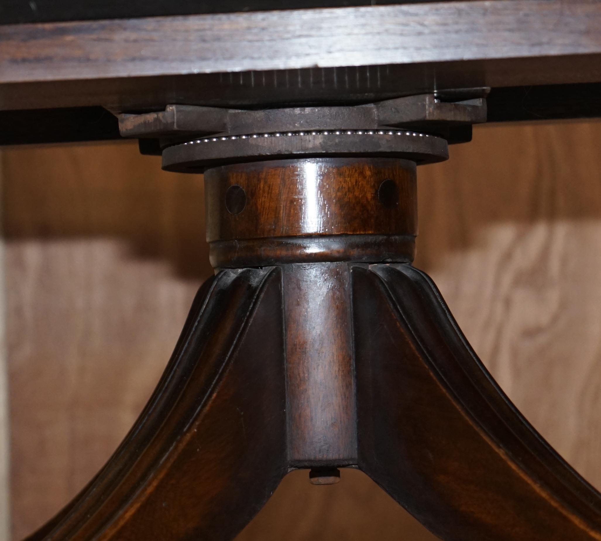 Stunning Vintage Restored Brown Leather Oak Framed Captains Directors Armchair For Sale 8