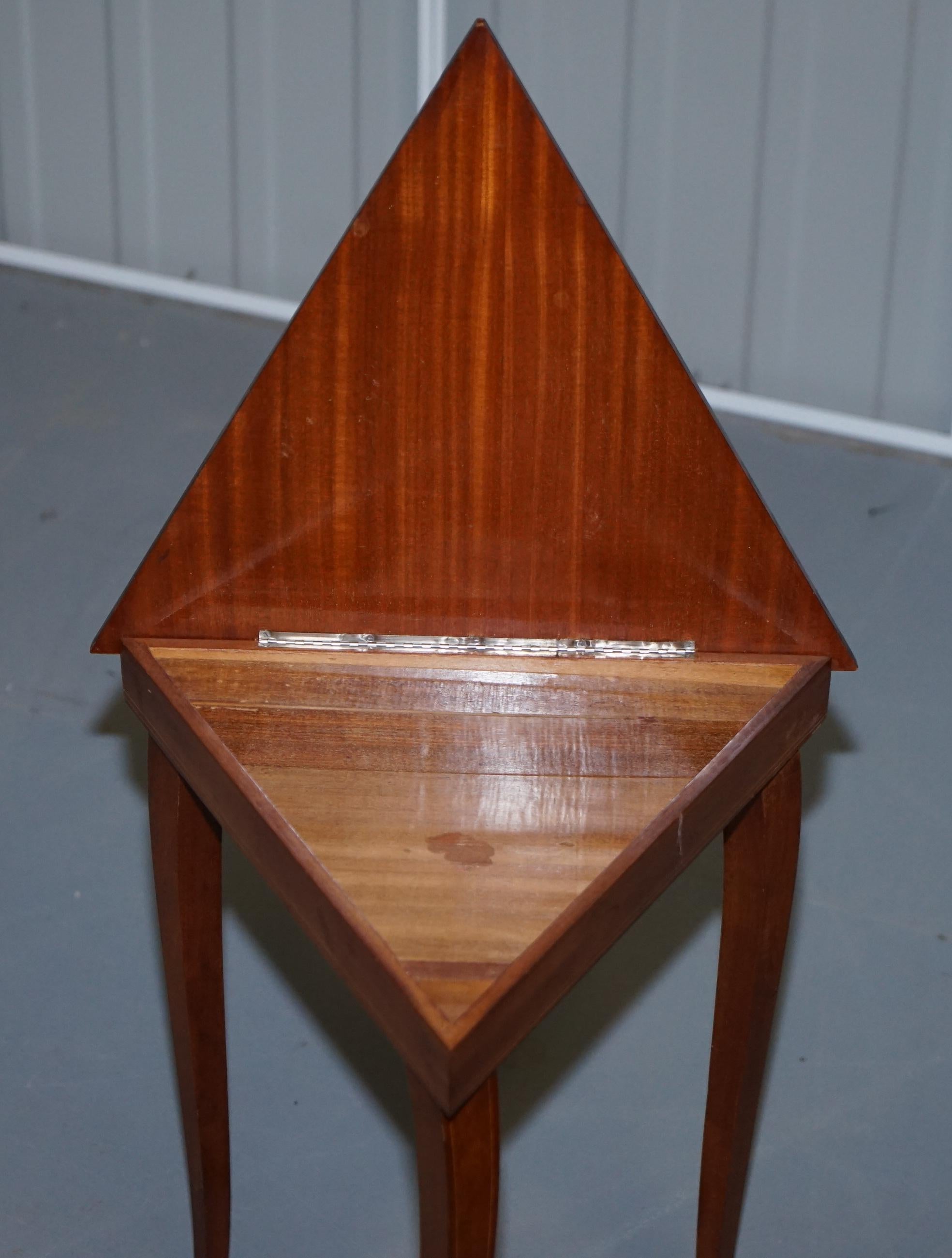 Wood Stunning Vintage Reuge Triangle Musical Side Table Marquetry Inlaid Ornate