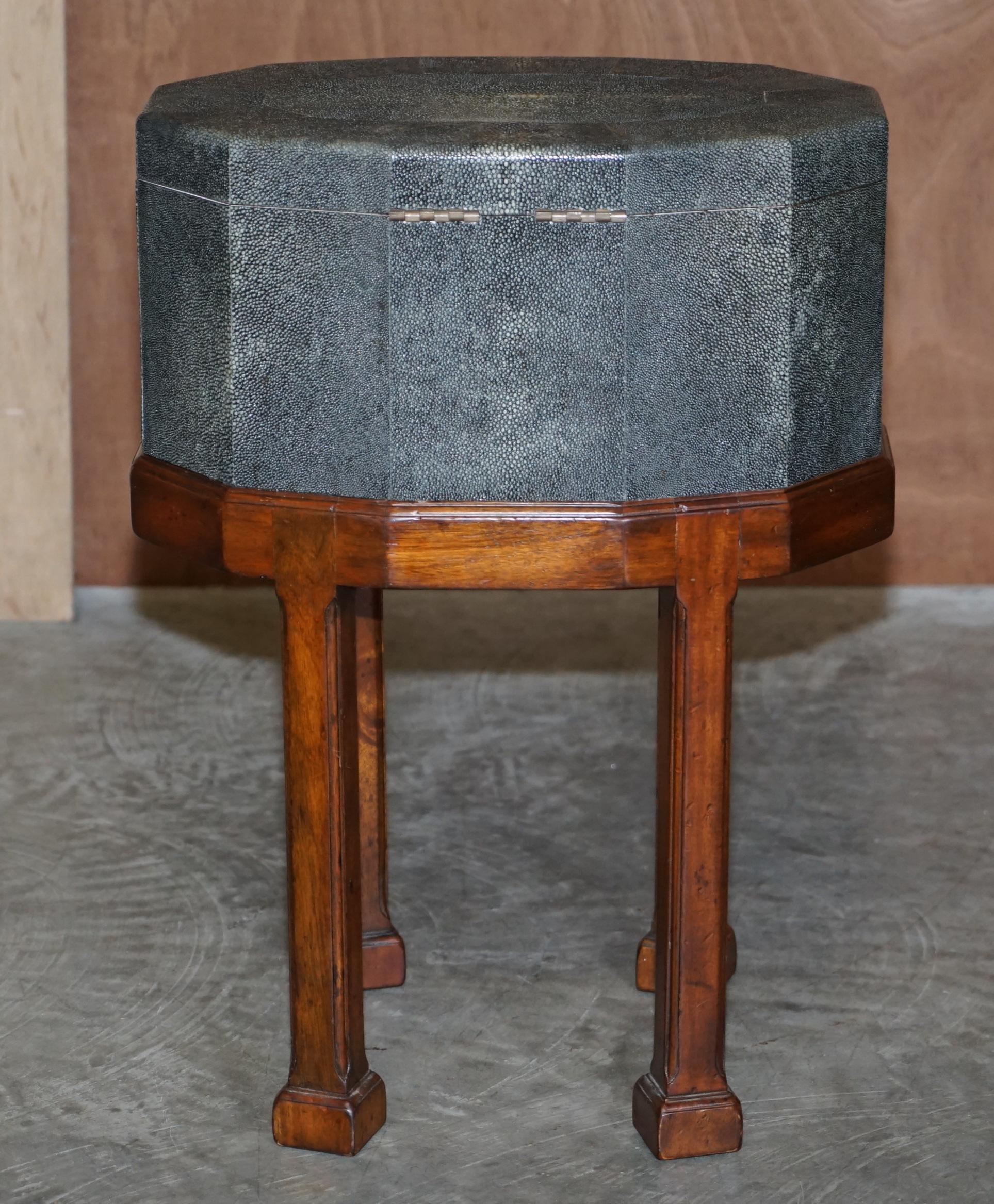 Stunning Vintage Shagreen Upholstered Flamed Hardwood Side Table Sized Chest 6